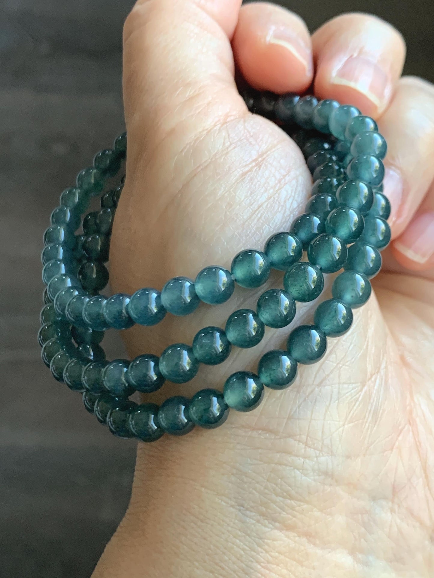 Grade A Natural Guatemalan Icy Highly Translucent Aegean Blue Jade Jadeite Beaded Necklace 5.9mm 23” 36g 天然冰危蓝翡翠圆珠项链 WXL308