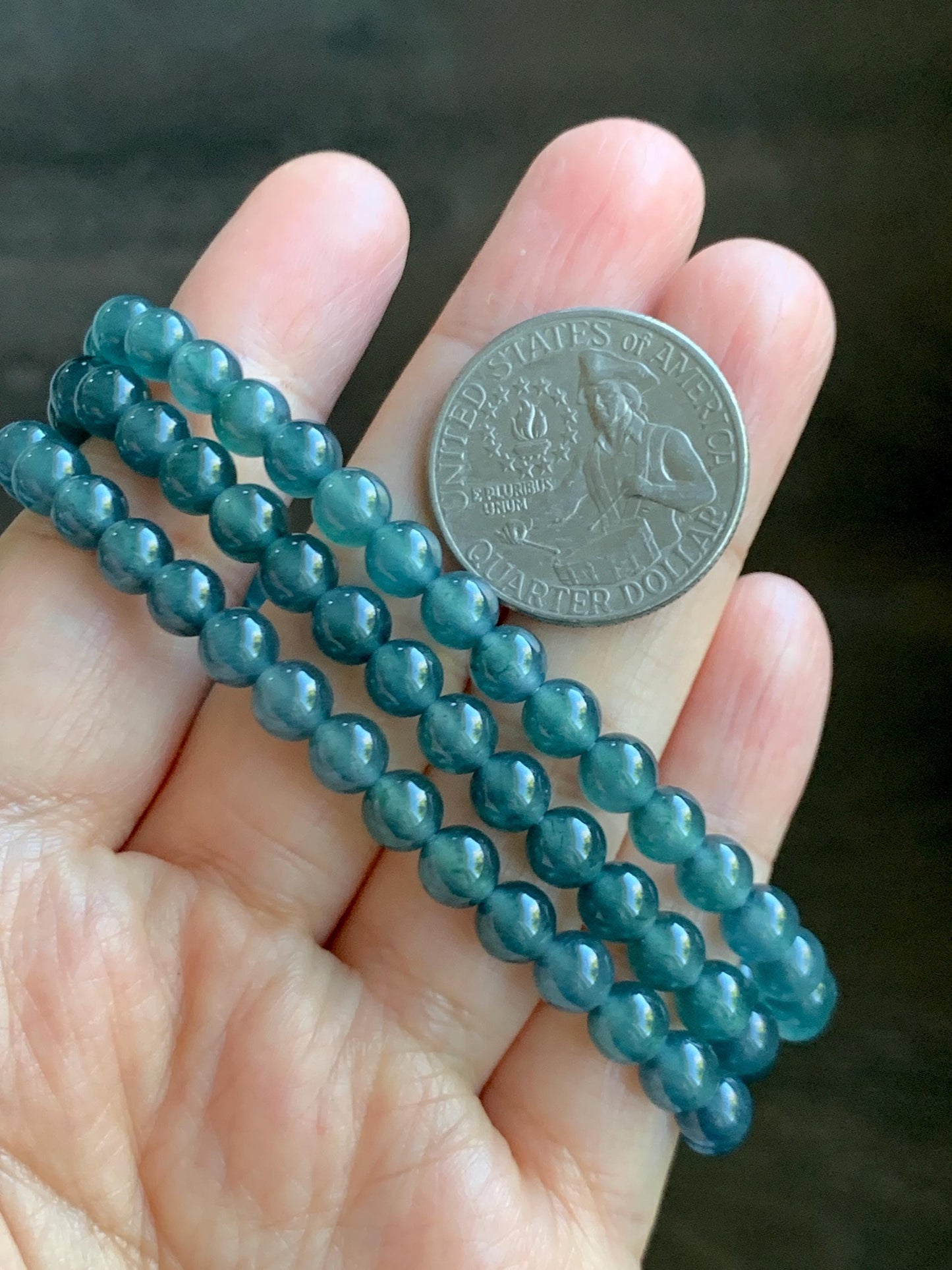 Grade A Natural Guatemalan Icy Highly Translucent Aegean Blue Jade Jadeite Beaded Necklace 5.9mm 23” 36g 天然冰危蓝翡翠圆珠项链 WXL308