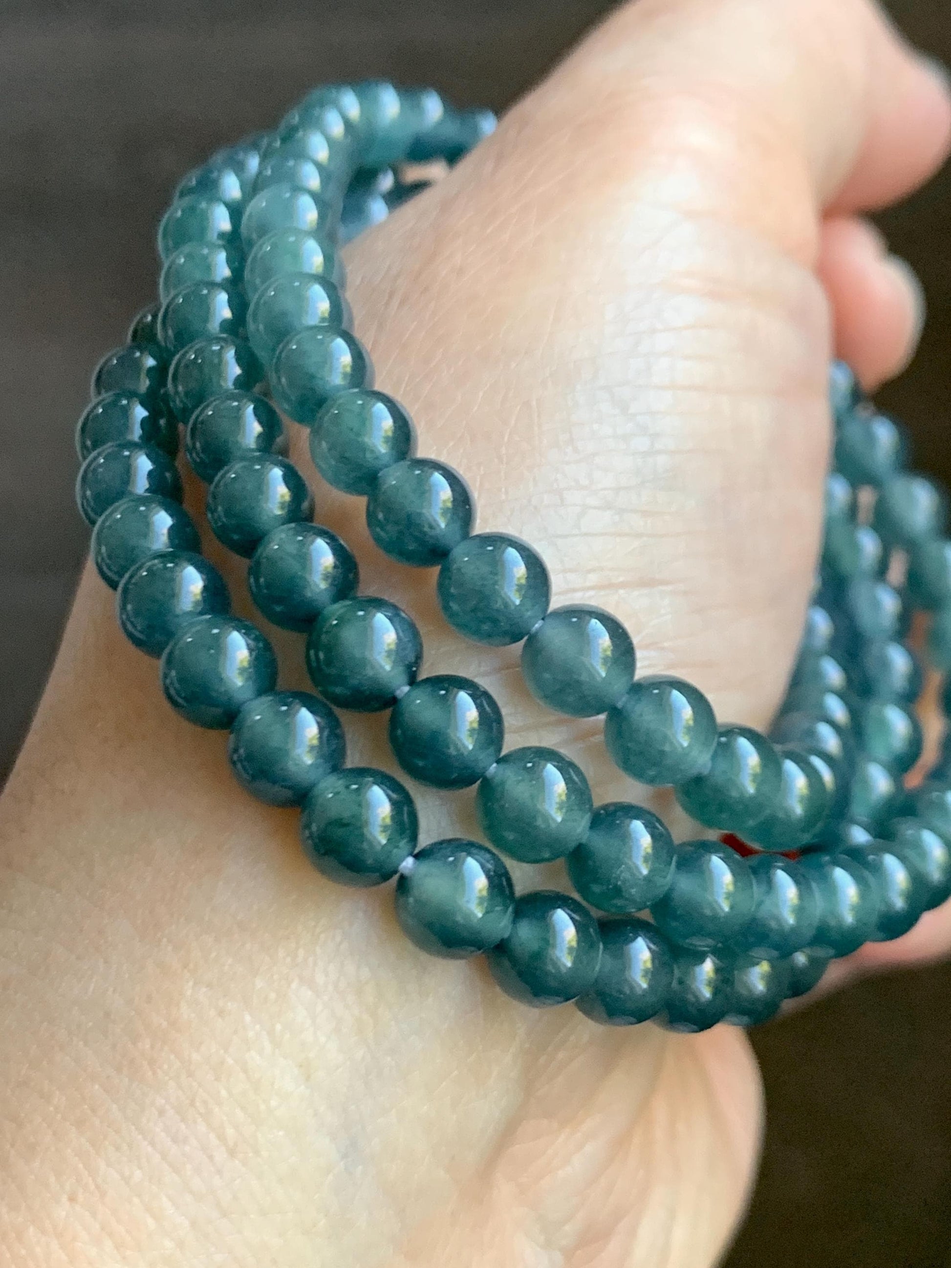 Grade A Natural Guatemalan Icy Highly Translucent Aegean Blue Jade Jadeite Beaded Necklace 5.9mm 23” 36g 天然冰危蓝翡翠圆珠项链 WXL308