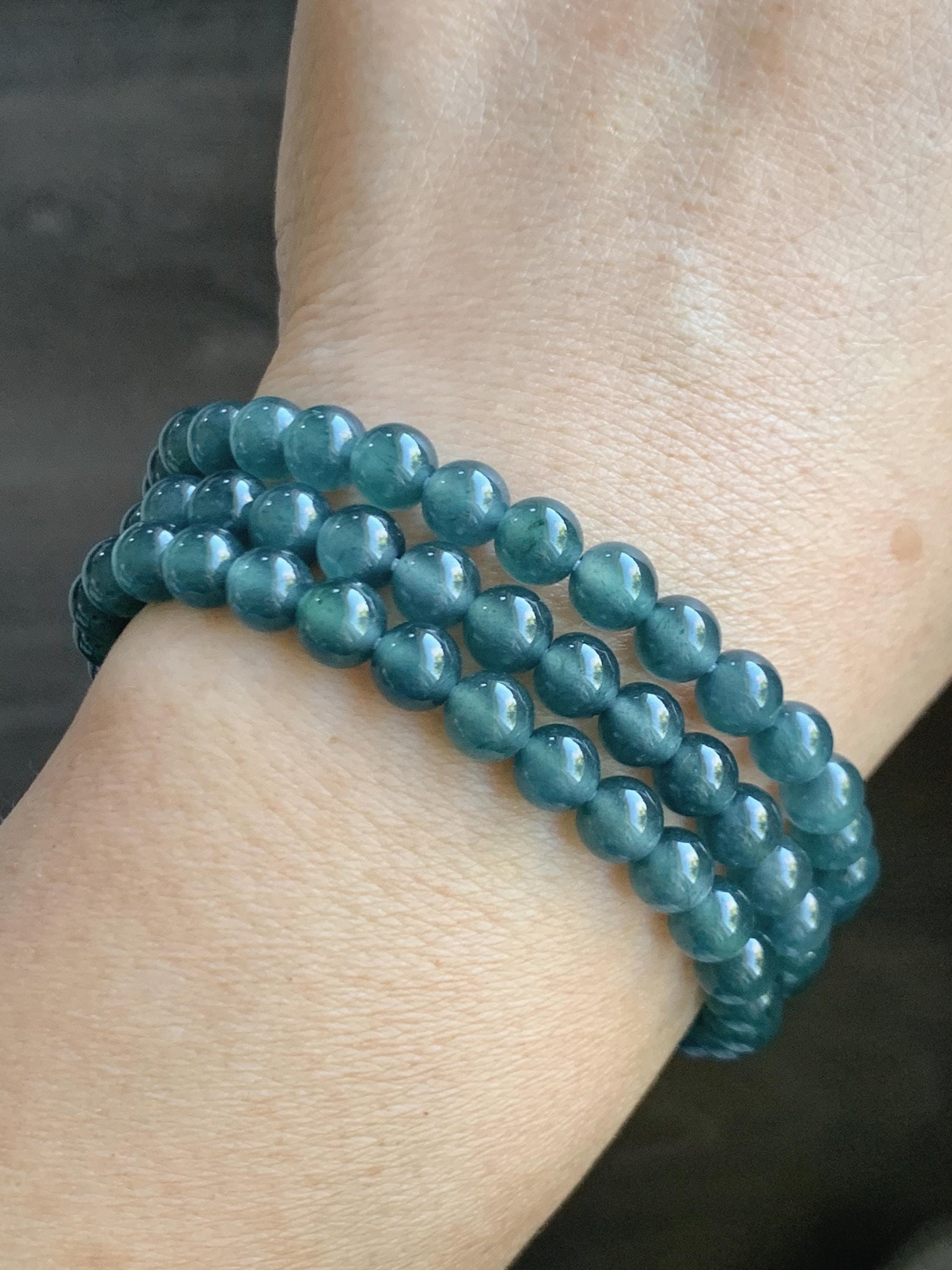 Grade A Natural Guatemalan Icy Highly Translucent Aegean Blue Jade Jadeite Beaded Necklace 5.9mm 23” 36g 天然冰危蓝翡翠圆珠项链 WXL308