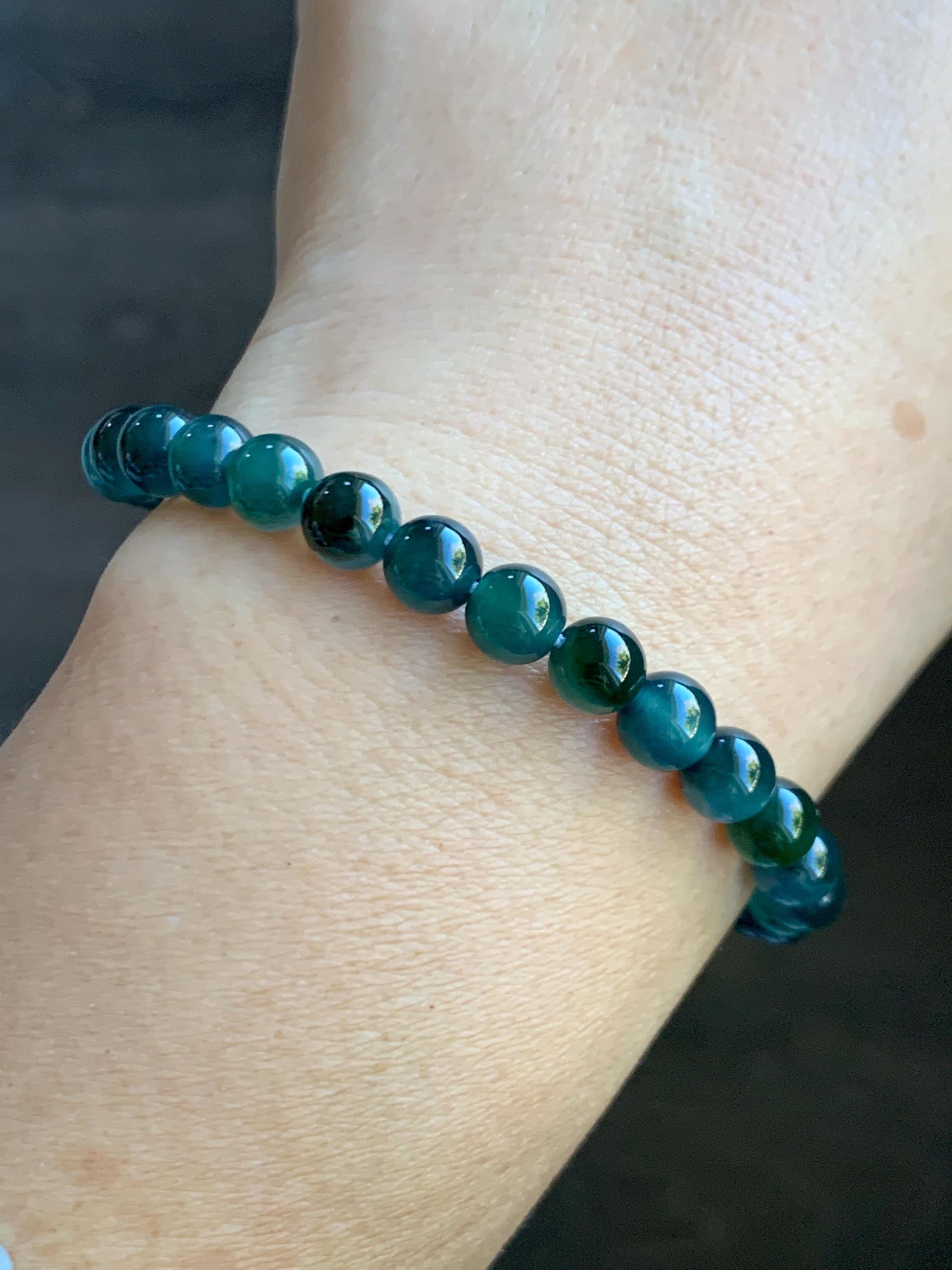 Certified Grade A Natural Guatemalan Icy Translucent Dark Teal & Green Marbled Jade Jadeite Beaded Necklace 6.5mm 26.5” 47g 天然冰危蓝飘花翡翠珠项链 737