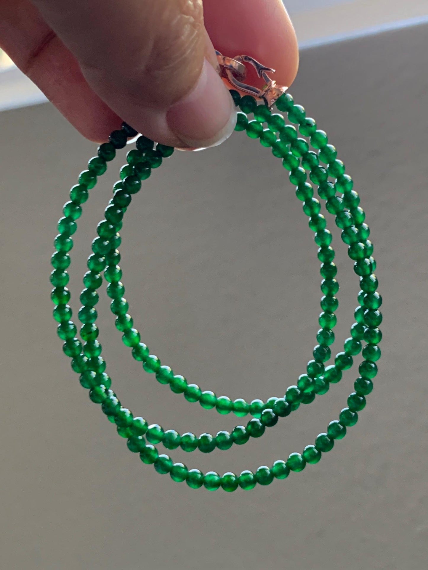 Natural Grade A Guatemalan Icy Translucent Vibrant Green Jade Jadeite Petite Beads Beaded Necklace 3mm 19" 10g 天然冰危绿翡翠小圆珠项链 WLX550