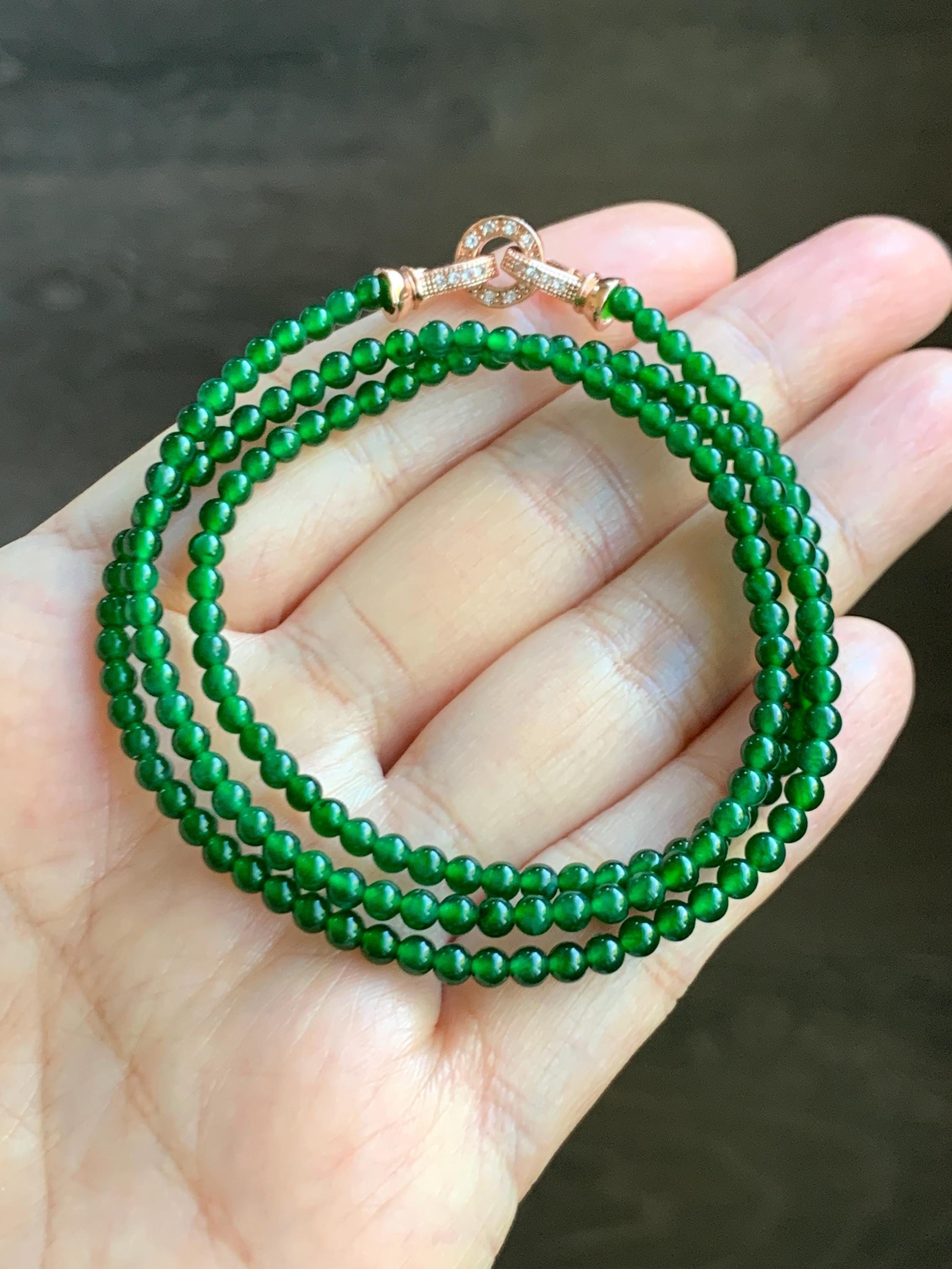 Natural Grade A Guatemalan Icy Translucent Vibrant Green Jade Jadeite Petite Beads Beaded Necklace 3mm 19" 10g 天然冰危绿翡翠小圆珠项链 WLX550