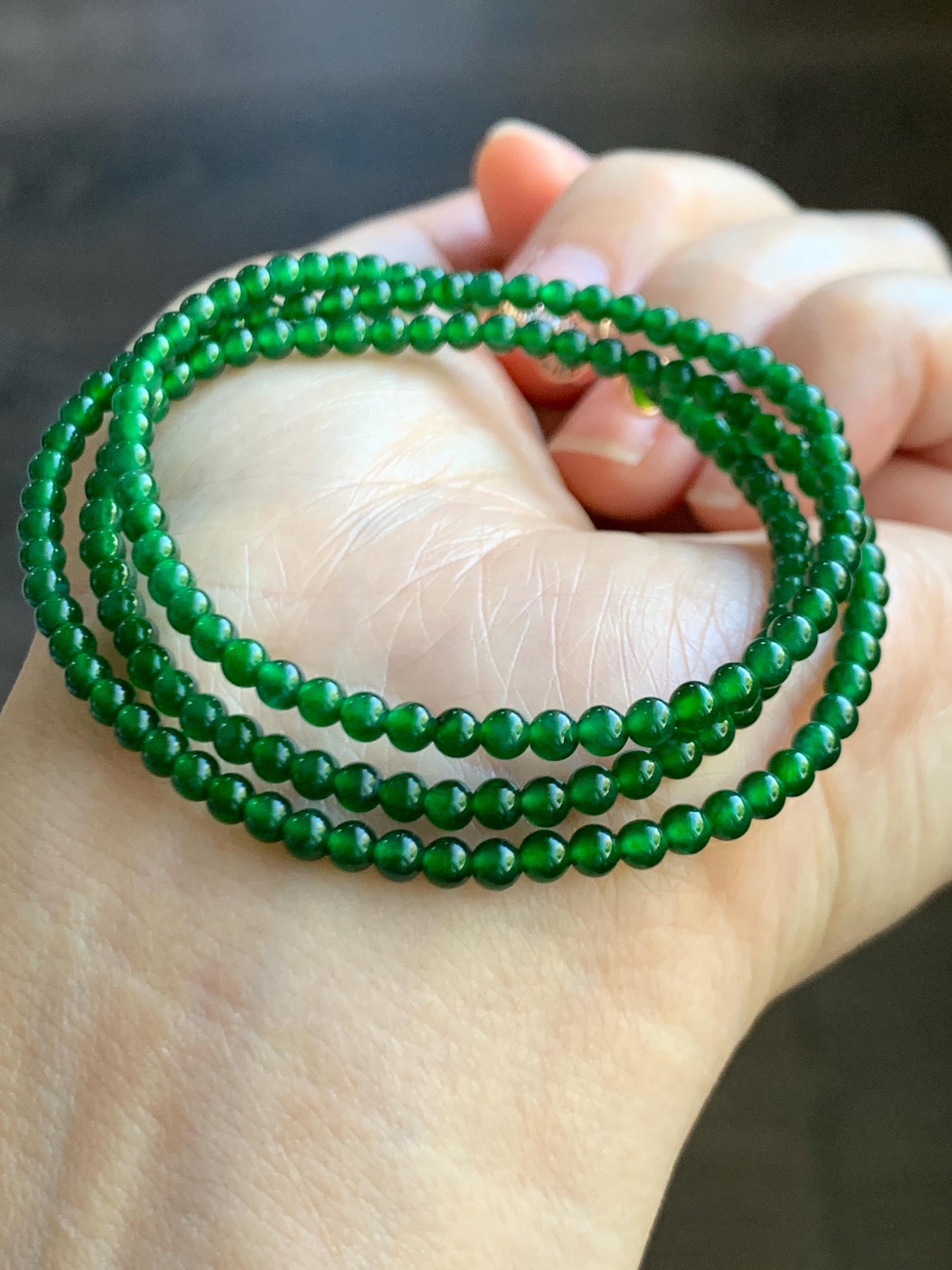 Natural Grade A Guatemalan Icy Translucent Vibrant Green Jade Jadeite Petite Beads Beaded Necklace 3mm 19" 10g 天然冰危绿翡翠小圆珠项链 WLX550