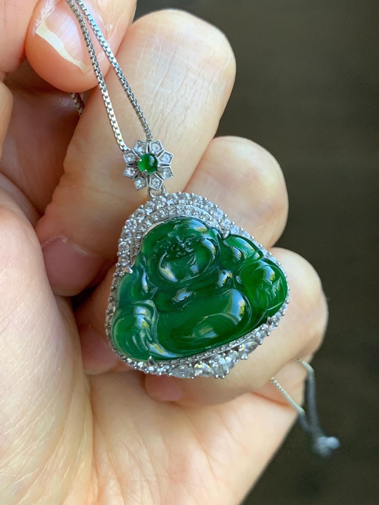 Certified Natural Grade A Guatemalan Icy Translucent Vibrant Green Jade Jadeite Buddha Pendant Sterling Silver 7.64g 天然冰危绿翡翠佛公吊坠 1001