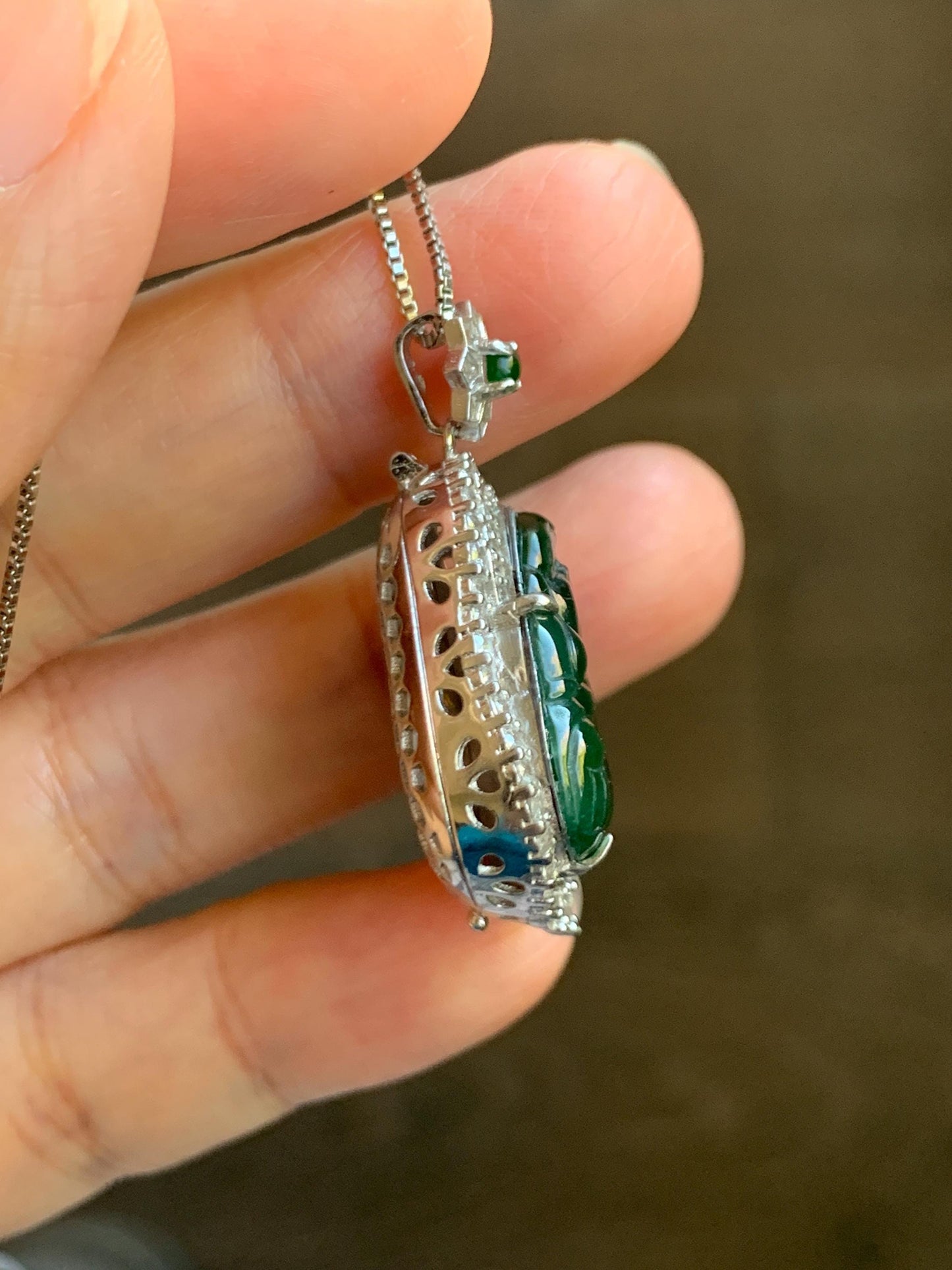 Certified Natural Grade A Guatemalan Icy Translucent Vibrant Green Jade Jadeite Buddha Pendant Sterling Silver 7.64g 天然冰危绿翡翠佛公吊坠 1001