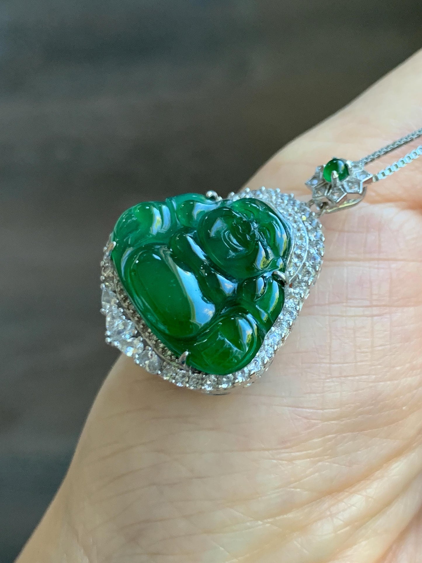 Certified Natural Grade A Guatemalan Icy Translucent Vibrant Green Jade Jadeite Buddha Pendant Sterling Silver 7.64g 天然冰危绿翡翠佛公吊坠 1001