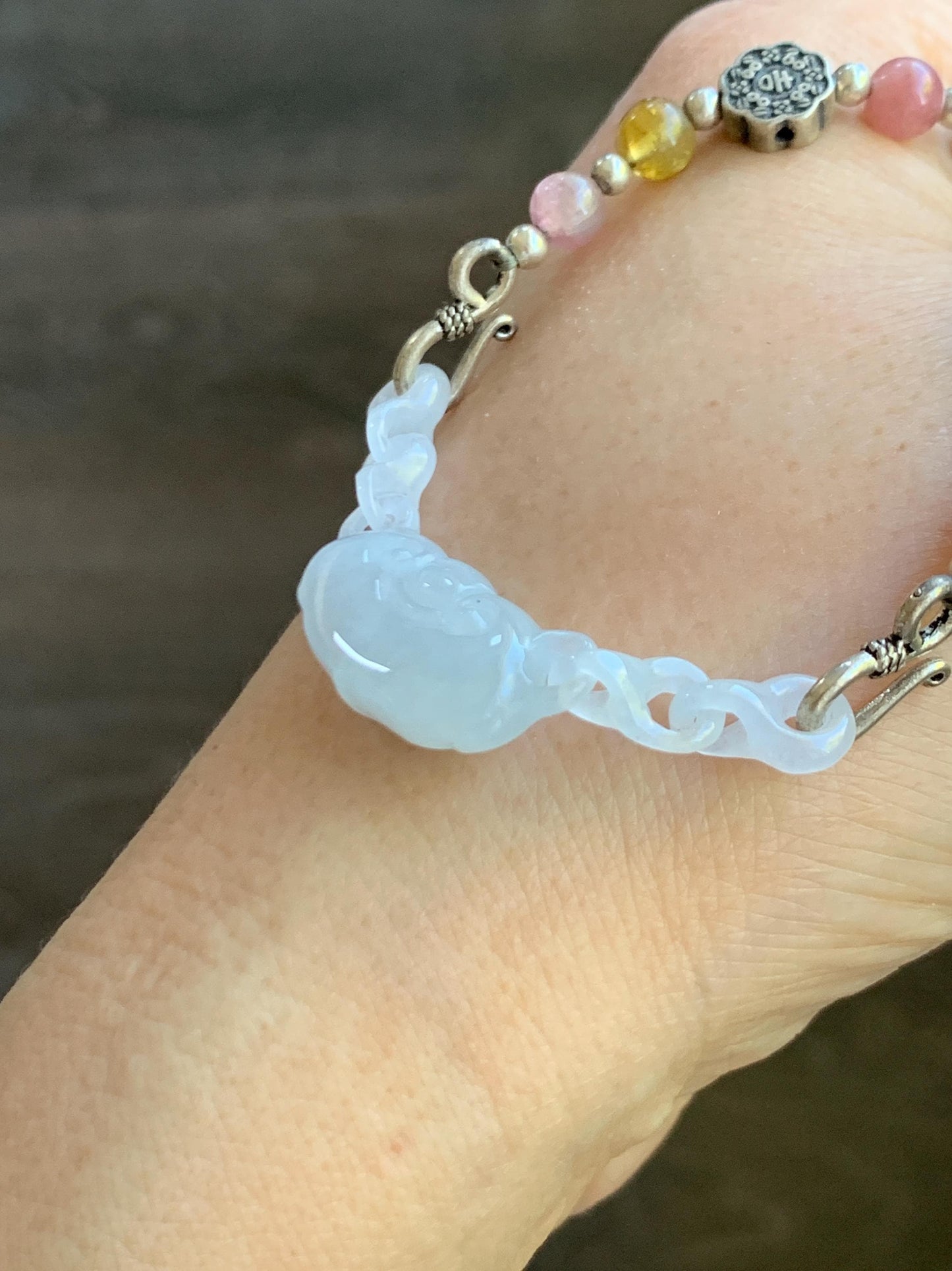 Natural Grade A Icy Translucent Gelatinous White Jade Jadeite Ruyi Lock Interlocking Links Necklace Sterling Silver 19” 天然冰胶白翡翠如意环环相扣项MRY363
