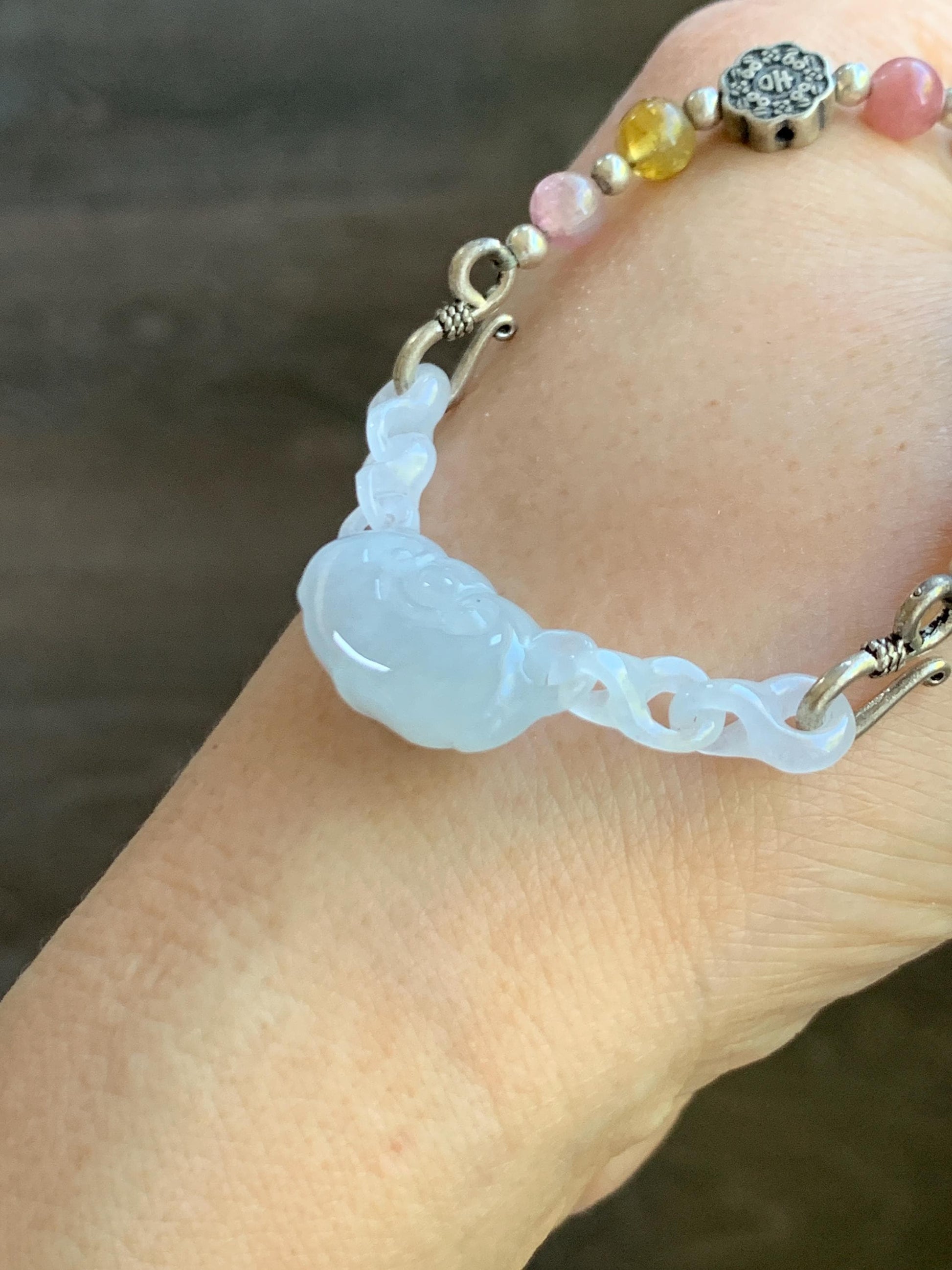 Natural Grade A Icy Translucent Gelatinous White Jade Jadeite Ruyi Lock Interlocking Links Necklace Sterling Silver 19” 天然冰胶白翡翠如意环环相扣项MRY363