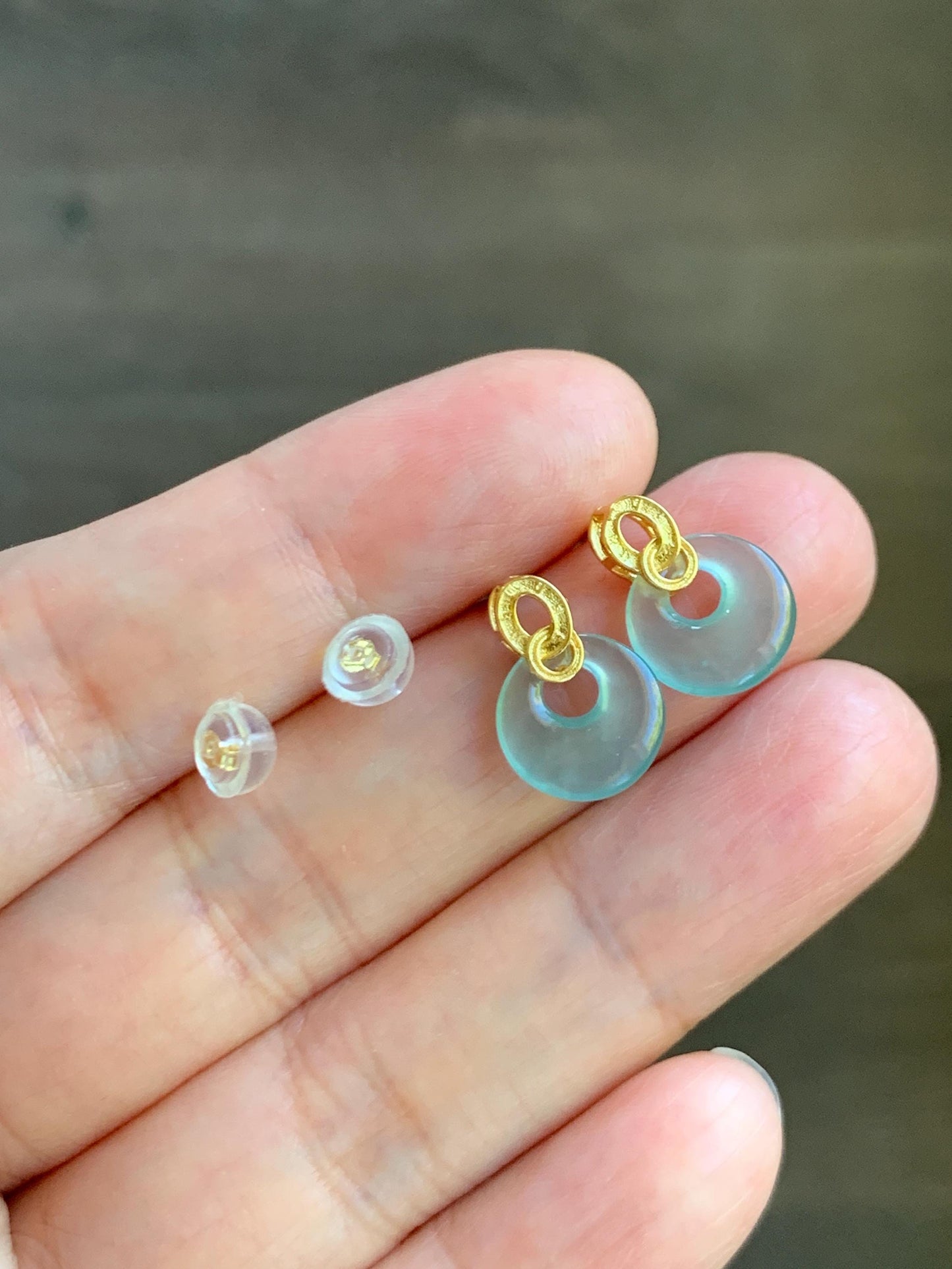 Natural Grade A Guatemalan Icy Highly Translucent Pastel Blue Jade Jadeite Princess Donut Stud Earrings Sterling Silver 天然冰危淡蓝翡翠公主扣耳钉WGZ66J