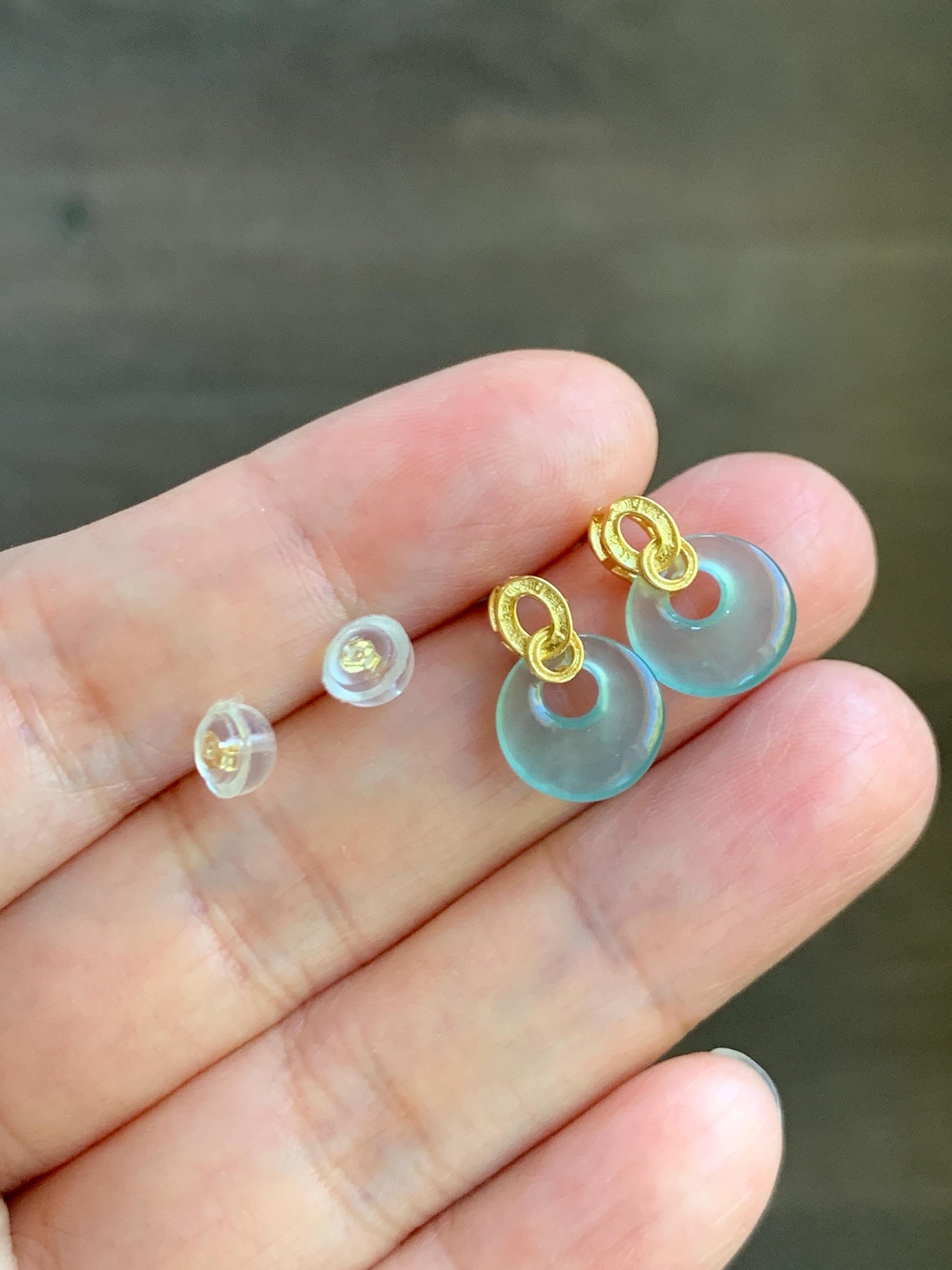 Natural Grade A Guatemalan Icy Highly Translucent Pastel Blue Jade Jadeite Princess Donut Stud Earrings Sterling Silver 天然冰危淡蓝翡翠公主扣耳钉WGZ66J