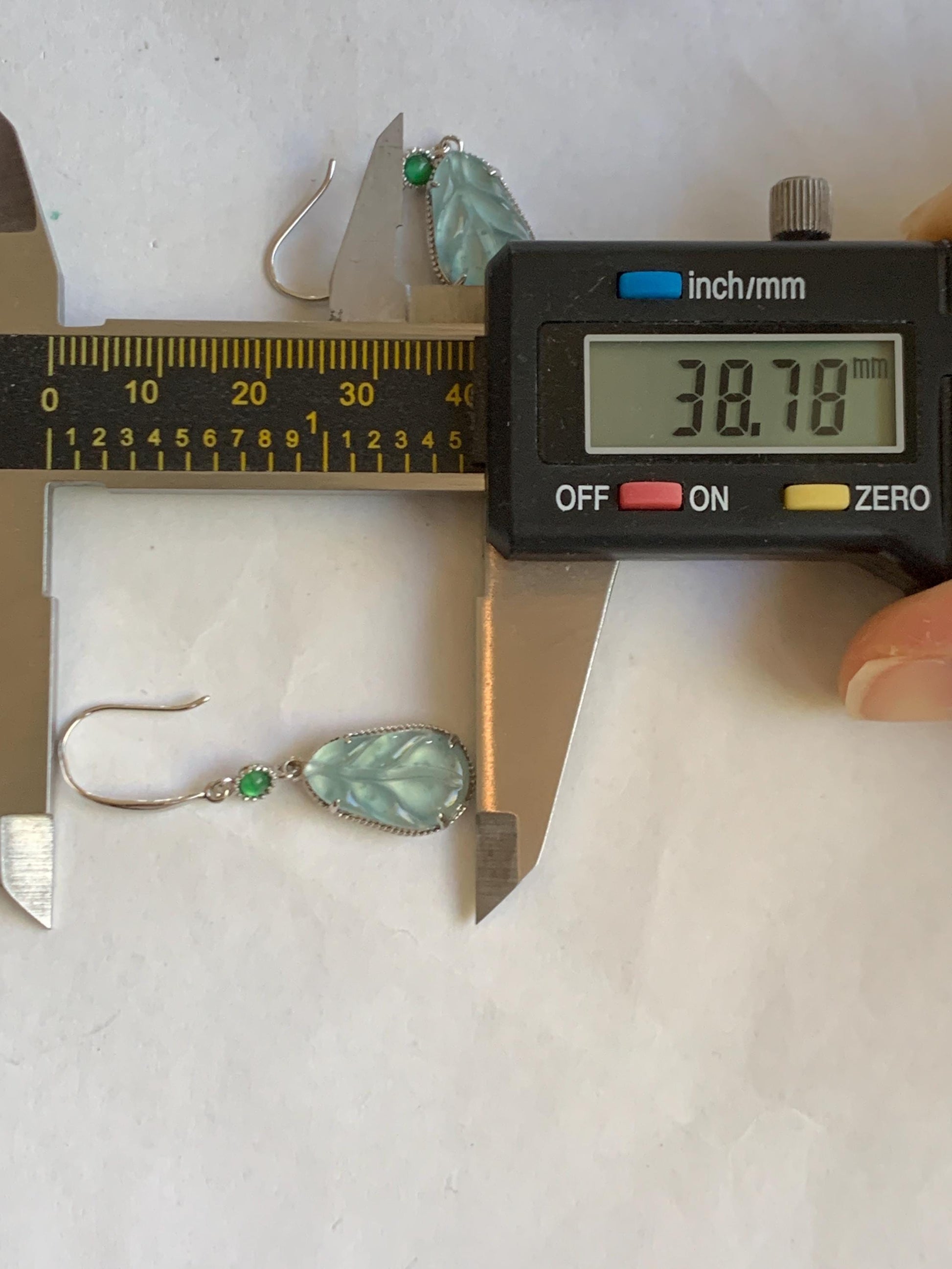 Natural Guatemalan Grade A Icy Highly Translucent Pastel Blue Jade Jadeite Leaf Dangle Earrings Sterling Silver 天然高冰危浅蓝翡翠叶子银耳钩 XYD240E