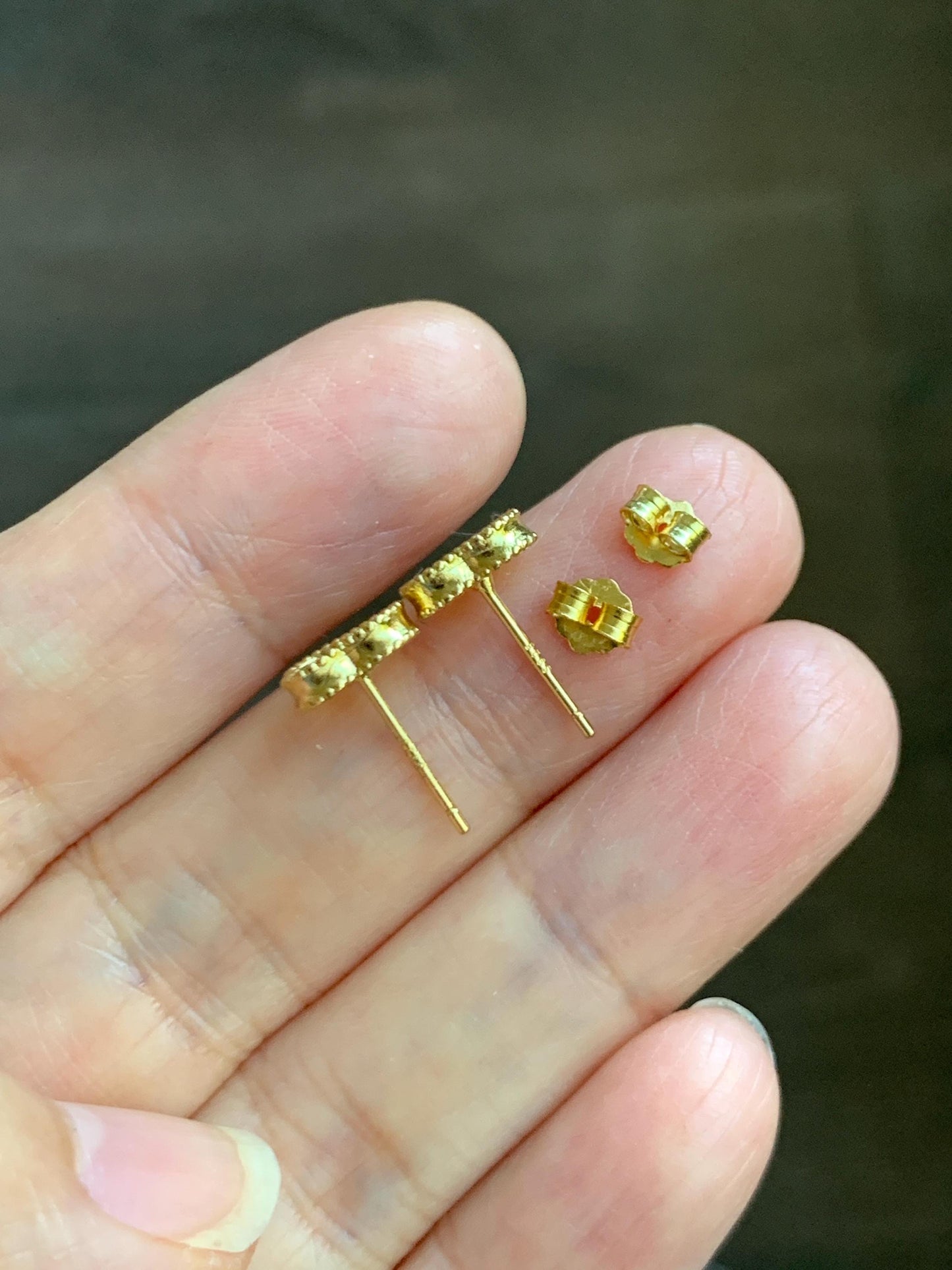 Natural Grade A Vibrant Green Jade Jadeite Clover Leaf Stud Earrings S925 Sterling Silver Yellow Gold Overlay 天然阳绿花青翡翠四叶草贝母银镶耳钉 C