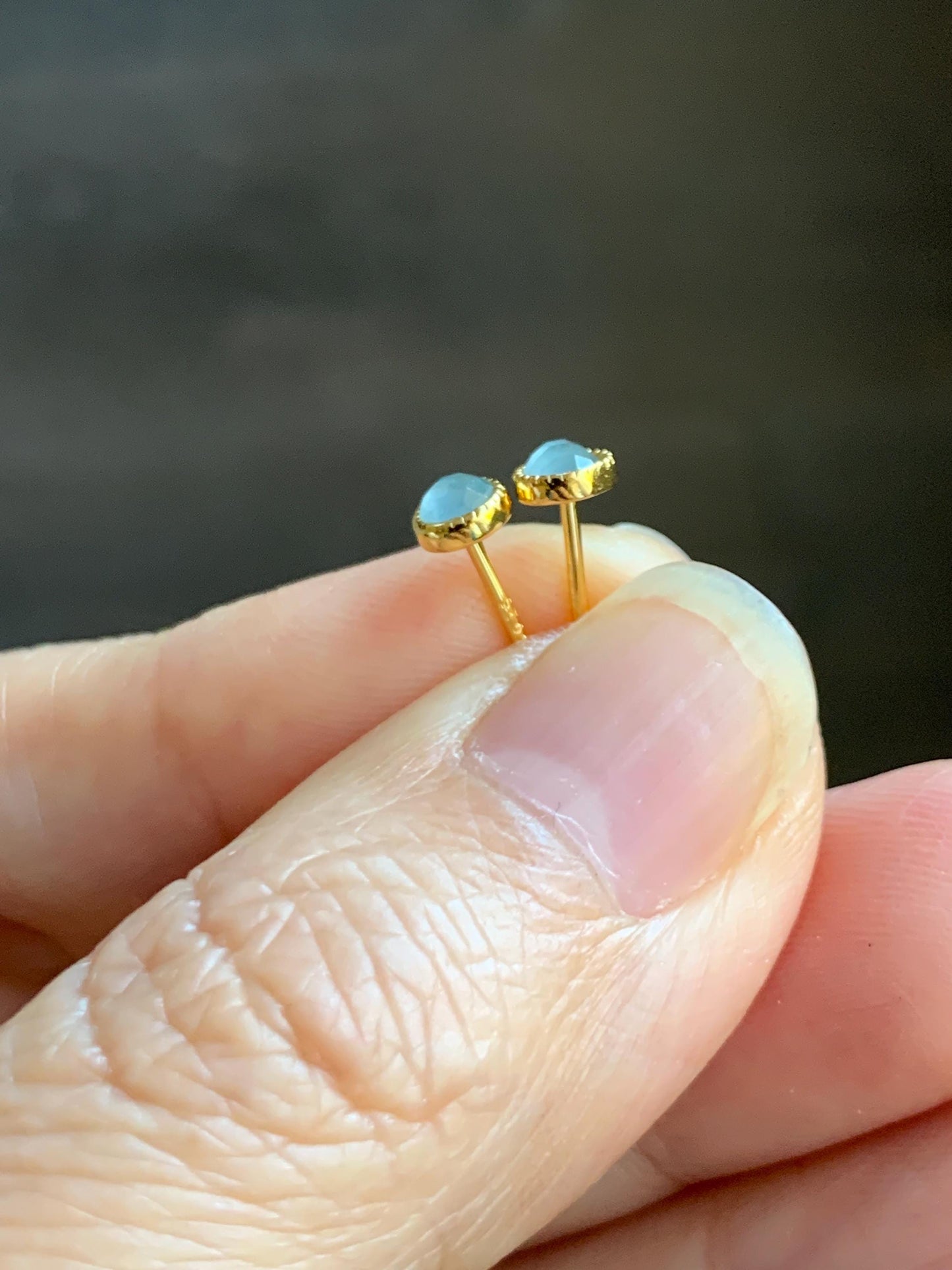 Natural Grade A Guatemalan Icy Translucent Pastel Blue Jade Jadeite Faceted Petite Stud Earrings Sterling Silver 天然冰危浅蓝翡翠切割面耳钉 QGW105C