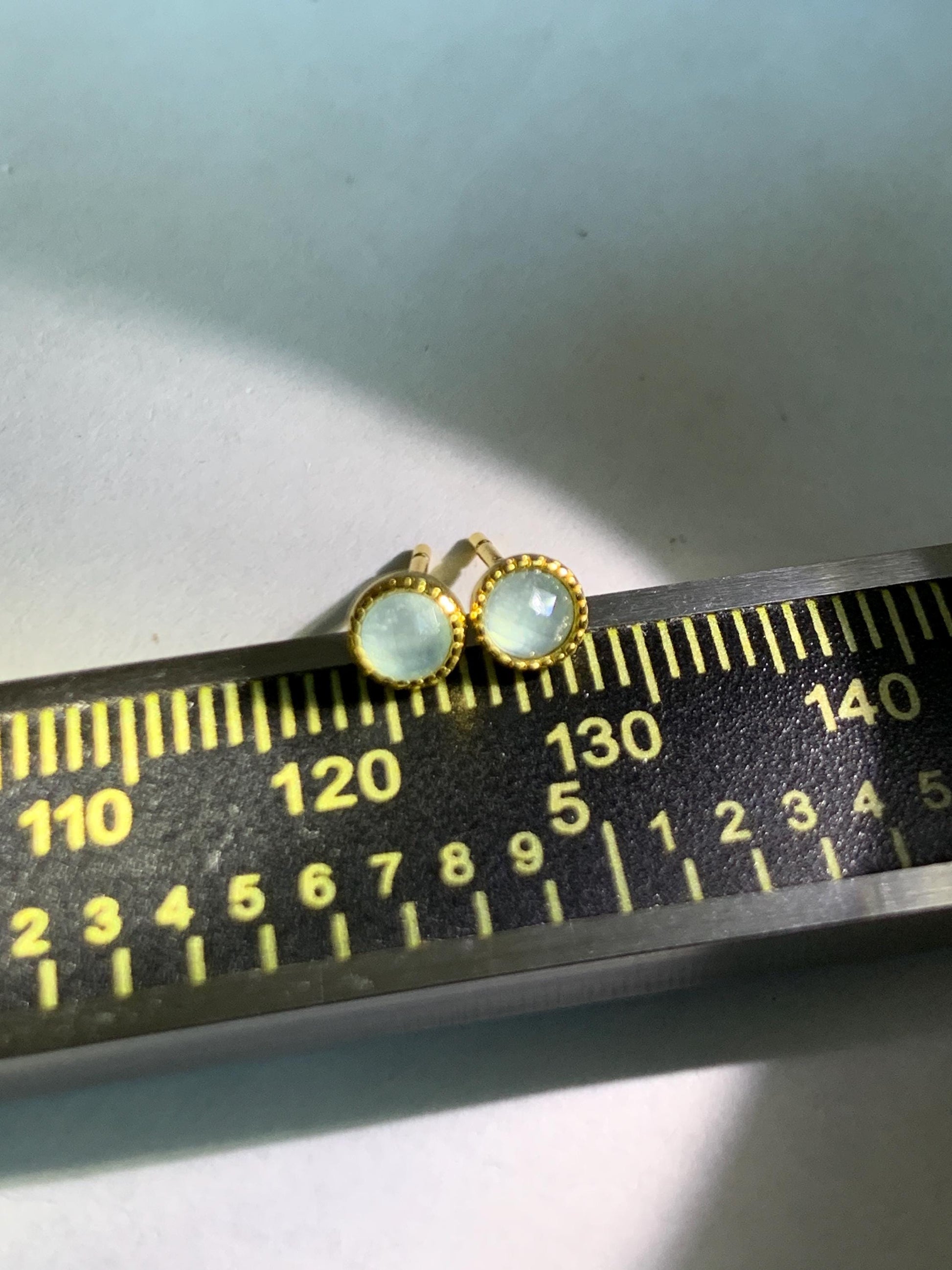 Natural Grade A Guatemalan Icy Translucent Pastel Blue Jade Jadeite Faceted Petite Stud Earrings Sterling Silver 天然冰危浅蓝翡翠切割面耳钉 QGW105C