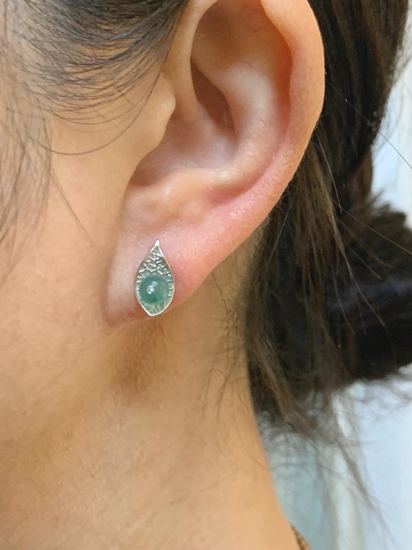 Natural Guatemalan Grade A Icy Highly Translucent Light Teal Green Jadeite Beads Stud Earrings Sterling Silver 天然冰危晴蓝翡翠小圆珠耳钉 DZY66