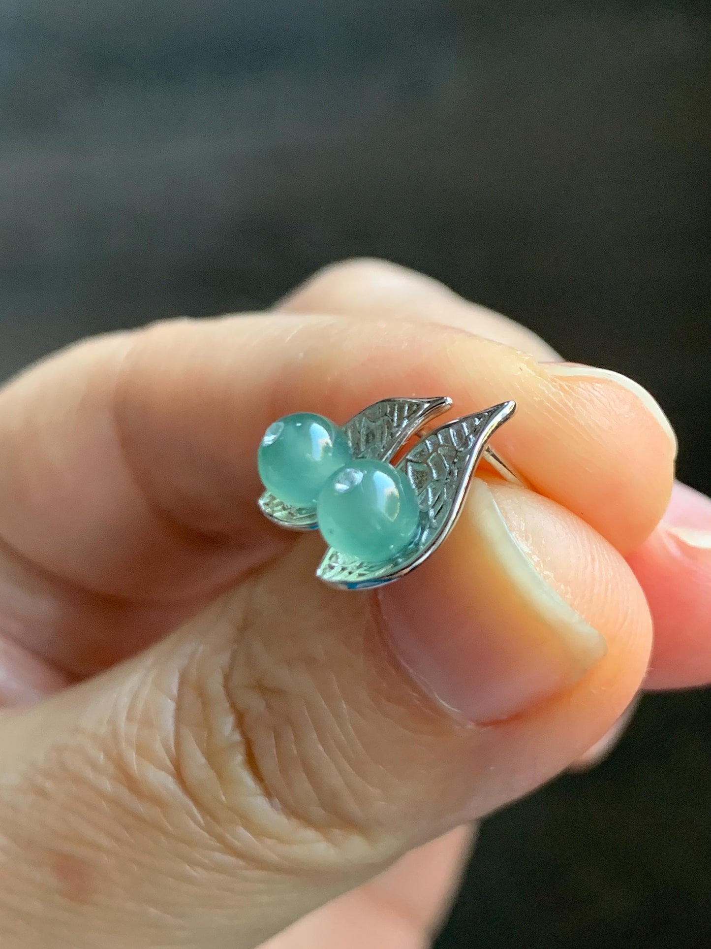Natural Guatemalan Grade A Icy Highly Translucent Light Teal Green Jadeite Beads Stud Earrings Sterling Silver 天然冰危晴蓝翡翠小圆珠耳钉 DZY66