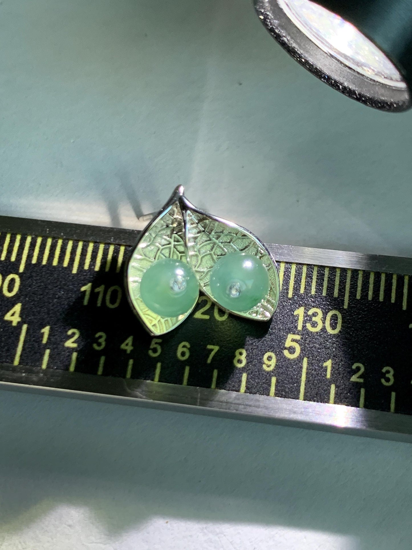 Natural Guatemalan Grade A Icy Highly Translucent Light Teal Green Jadeite Beads Stud Earrings Sterling Silver 天然冰危晴蓝翡翠小圆珠耳钉 DZY66