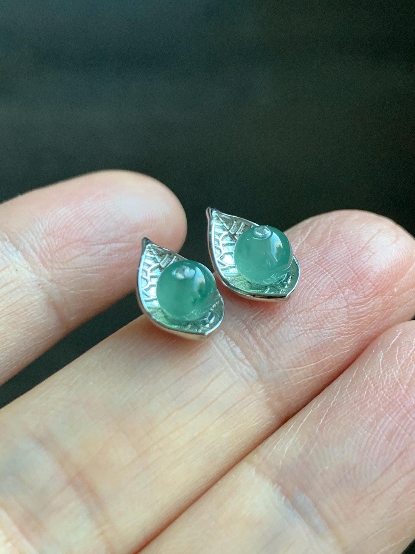 Natural Guatemalan Grade A Icy Highly Translucent Light Teal Green Jadeite Beads Stud Earrings Sterling Silver 天然冰危晴蓝翡翠小圆珠耳钉 DZY66