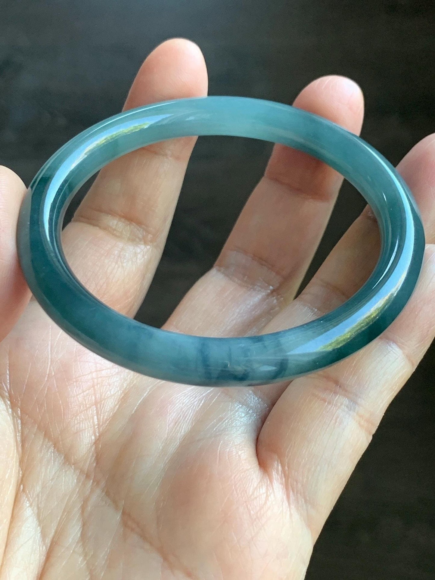 Certified Natural Grade A Guatemalan Icy Translucent Dusty Teal Blue Marbled Jade Jadeite Bangle Bracelet 54.59mm 6.75” 天然冰危蓝飘花翡翠圆条手镯 717