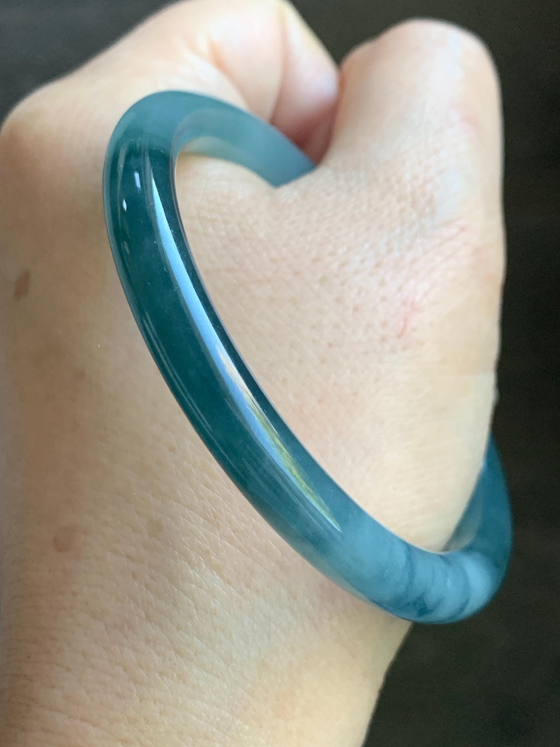 Certified Natural Grade A Guatemalan Icy Translucent Dusty Teal Blue Marbled Jade Jadeite Bangle Bracelet 54.59mm 6.75” 天然冰危蓝飘花翡翠圆条手镯 717