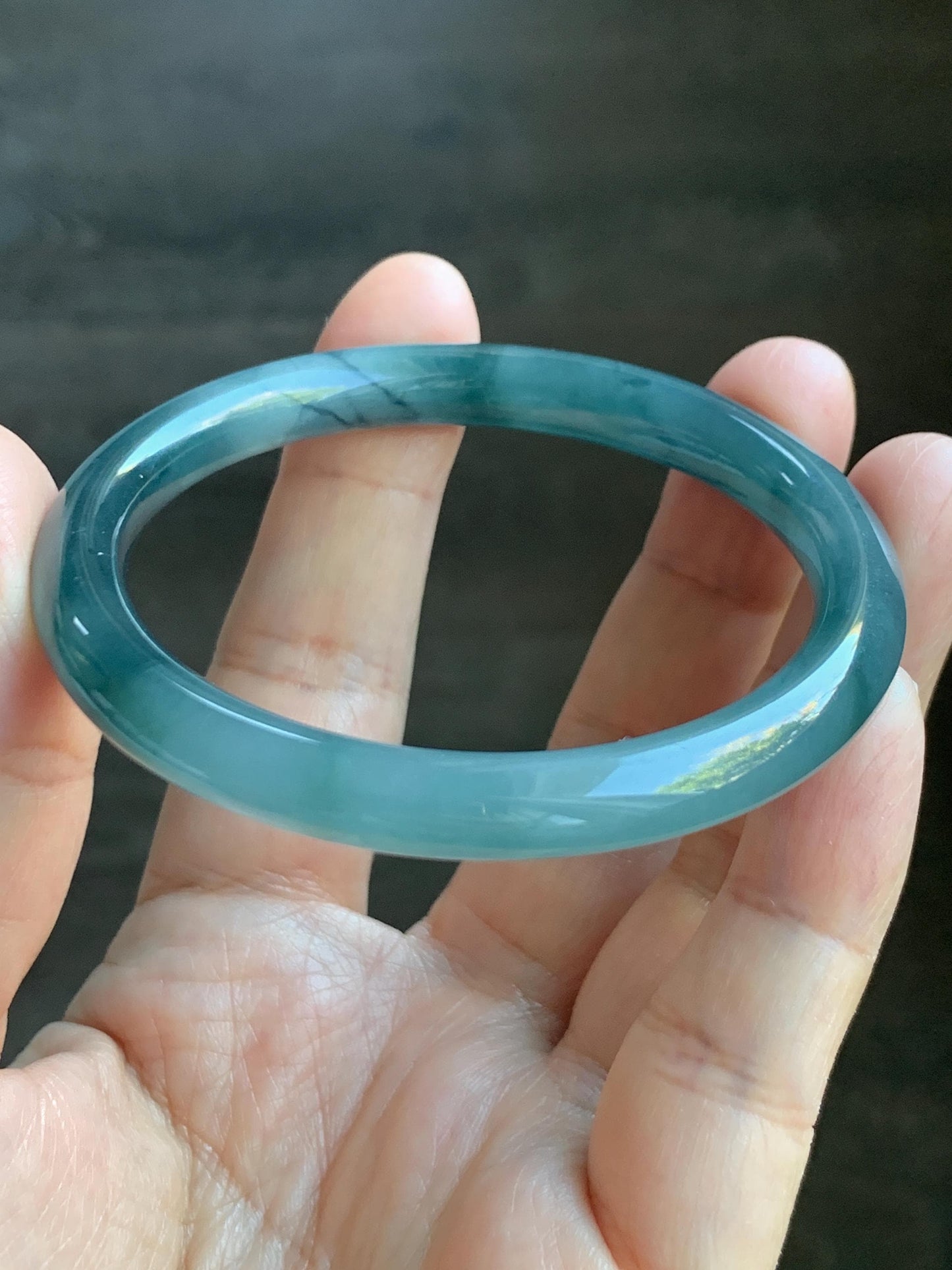 Certified Natural Grade A Guatemalan Icy Translucent Dusty Teal Blue Marbled Jade Jadeite Bangle Bracelet 54.59mm 6.75” 天然冰危蓝飘花翡翠圆条手镯 717