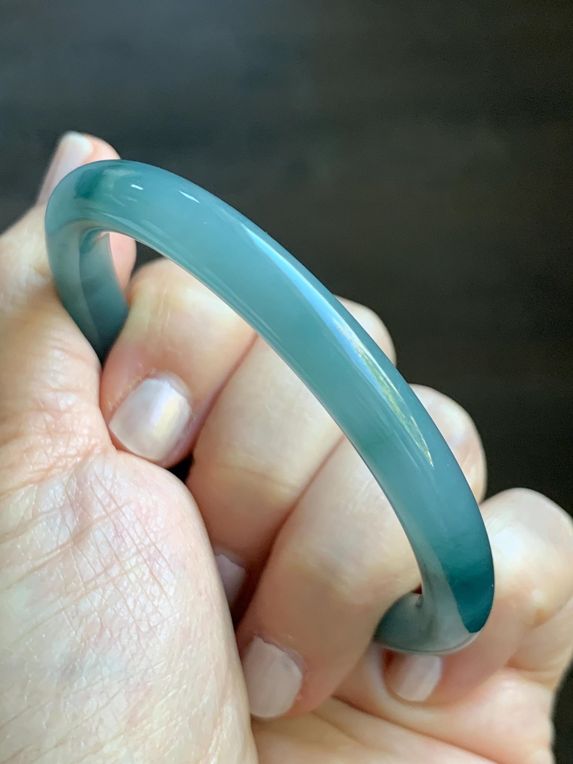 Certified Natural Grade A Guatemalan Icy Translucent Dusty Teal Blue Marbled Jade Jadeite Bangle Bracelet 54.59mm 6.75” 天然冰危蓝飘花翡翠圆条手镯 717