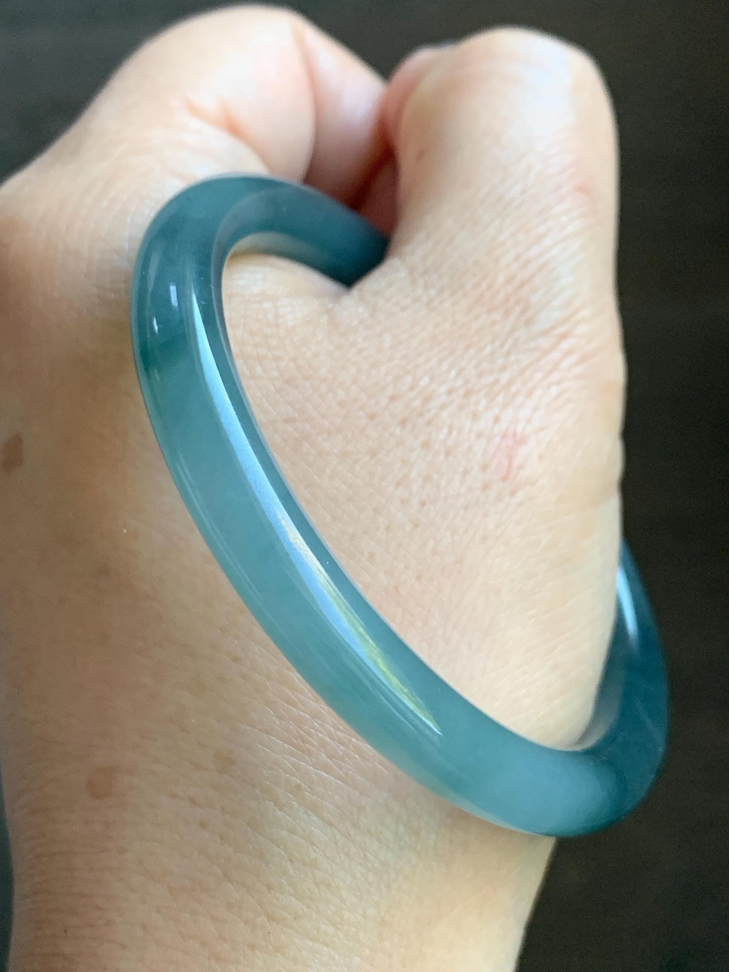 Certified Natural Grade A Guatemalan Icy Translucent Dusty Teal Blue Marbled Jade Jadeite Bangle Bracelet 54.59mm 6.75” 天然冰危蓝飘花翡翠圆条手镯 717
