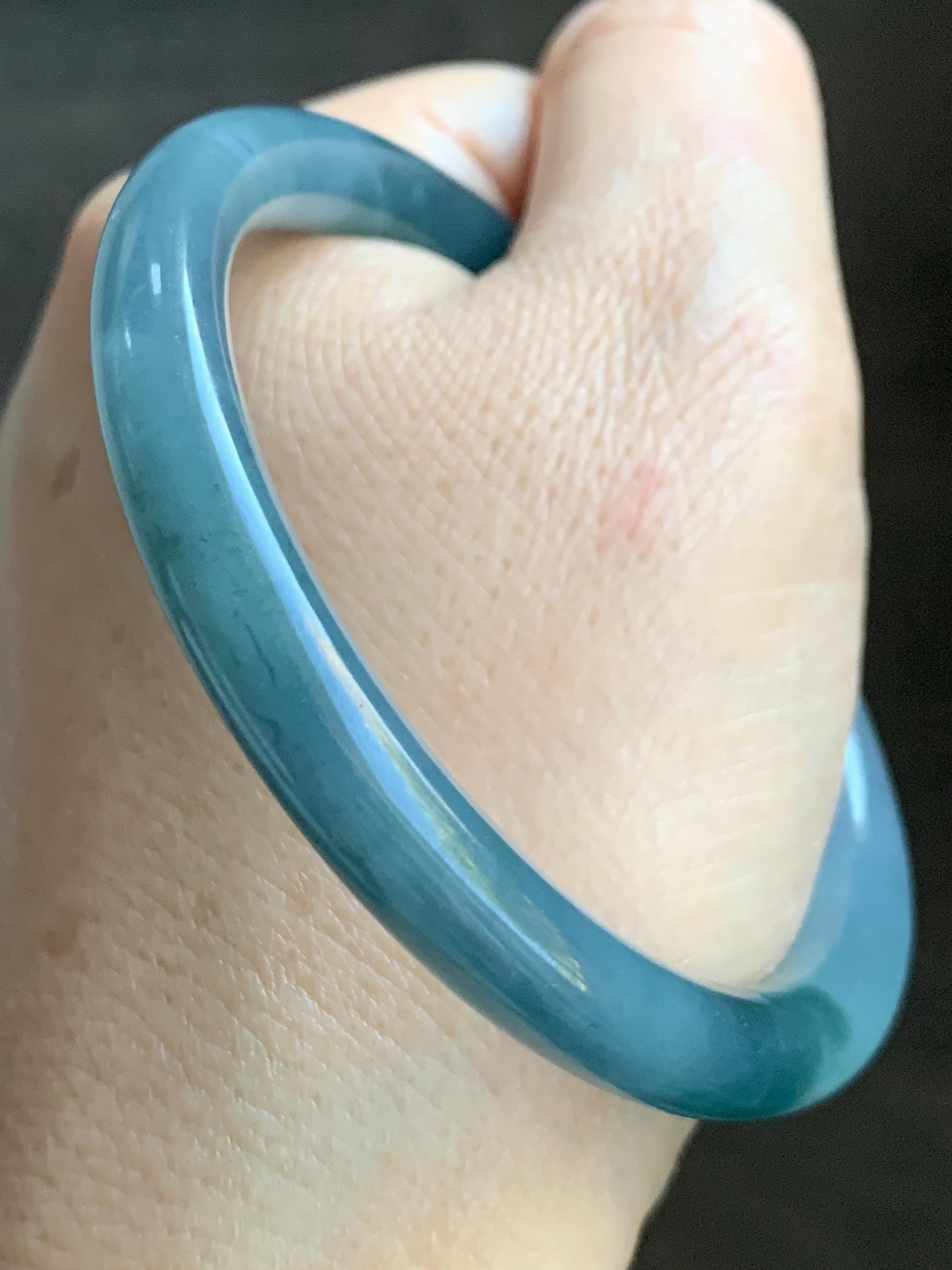 Certified Natural Grade A Guatemalan Icy Translucent Light Blue Dusty Blue Marbled Jade Jadeite Bangle Bracelet 56.75mm 7” 天然冰危蓝飘花翡翠圆条手镯 287