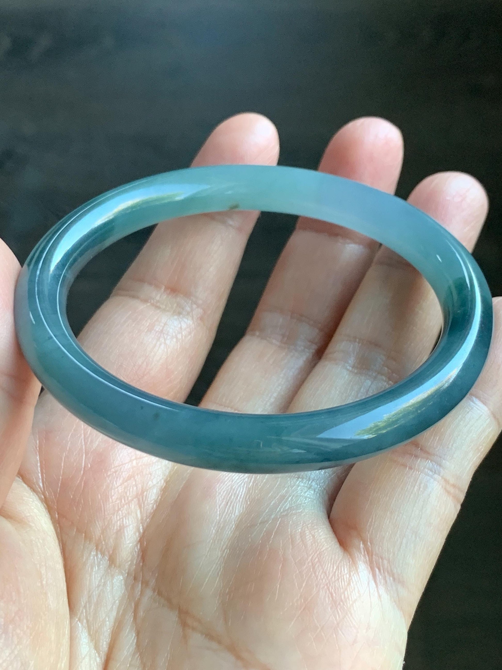Certified Natural Grade A Guatemalan Icy Translucent Light Blue Dusty Blue Marbled Jade Jadeite Bangle Bracelet 56.75mm 7” 天然冰危蓝飘花翡翠圆条手镯 287