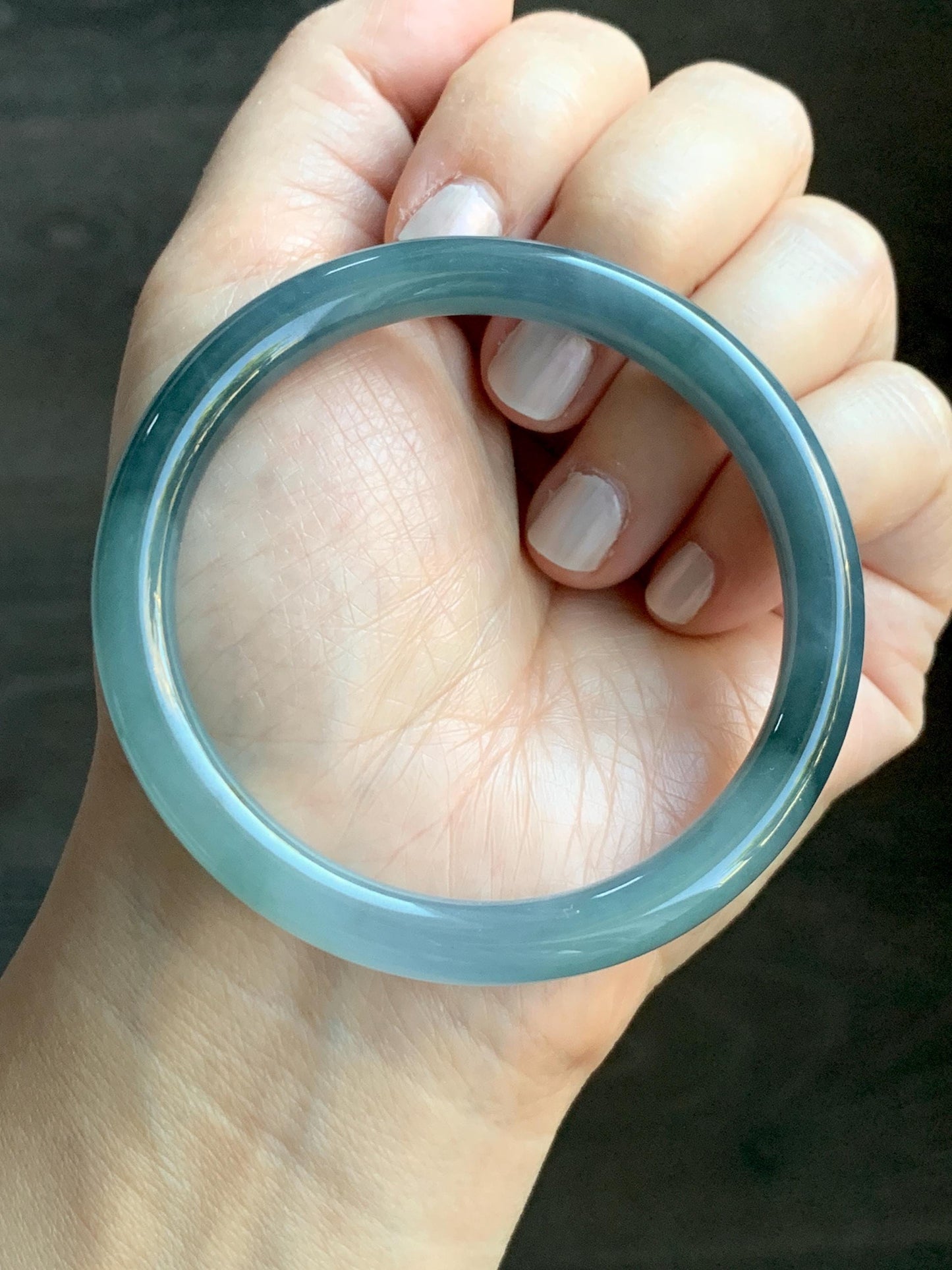 Certified Natural Grade A Guatemalan Icy Translucent Light Blue Dusty Blue Marbled Jade Jadeite Bangle Bracelet 56.75mm 7” 天然冰危蓝飘花翡翠圆条手镯 287