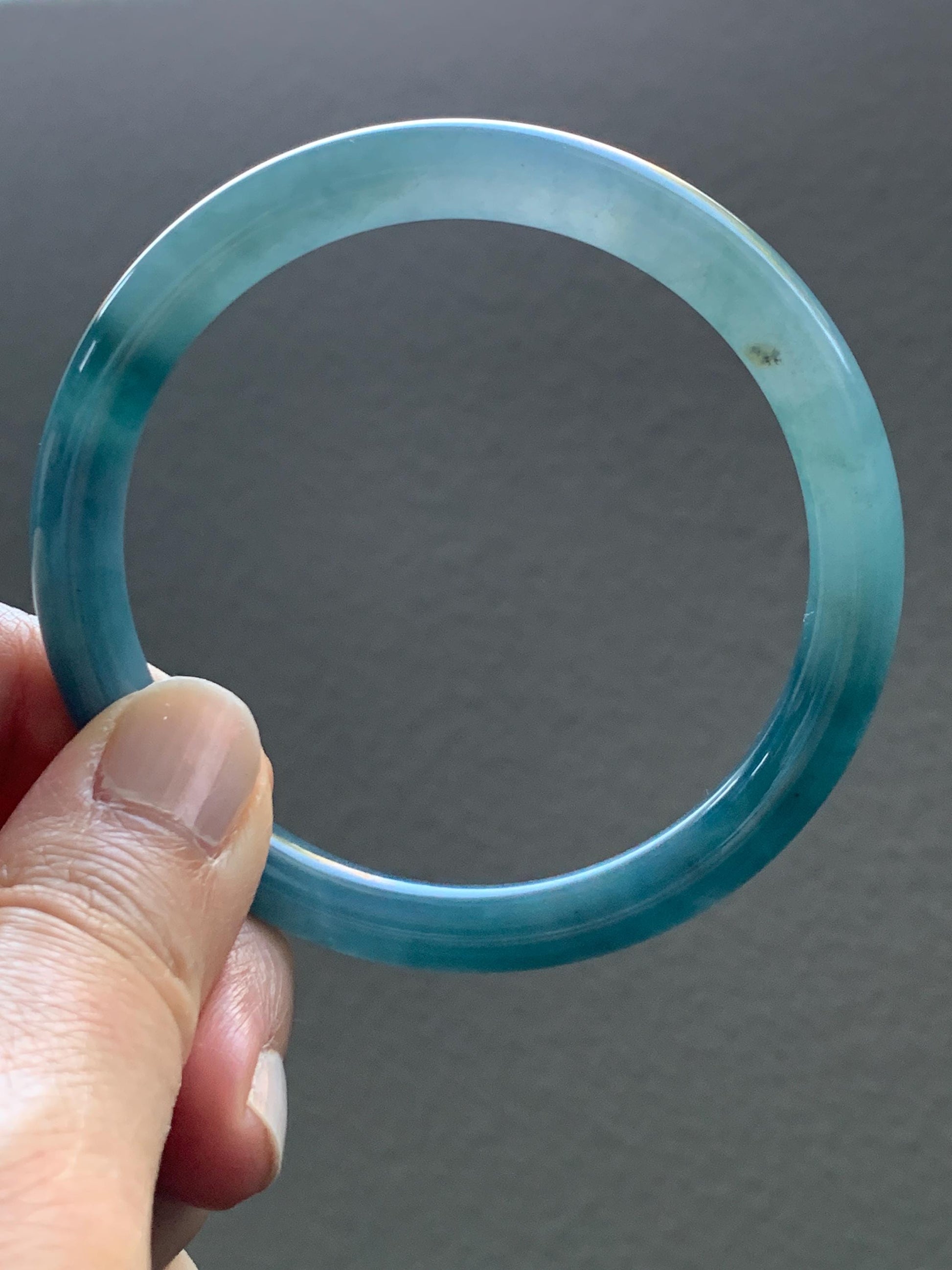 Certified Natural Grade A Guatemalan Icy Translucent Light Blue Dusty Blue Marbled Jade Jadeite Bangle Bracelet 56.75mm 7” 天然冰危蓝飘花翡翠圆条手镯 287