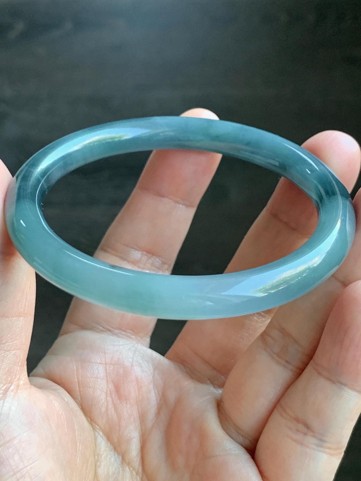 Certified Natural Grade A Guatemalan Icy Translucent Light Blue Dusty Blue Marbled Jade Jadeite Bangle Bracelet 56.75mm 7” 天然冰危蓝飘花翡翠圆条手镯 287