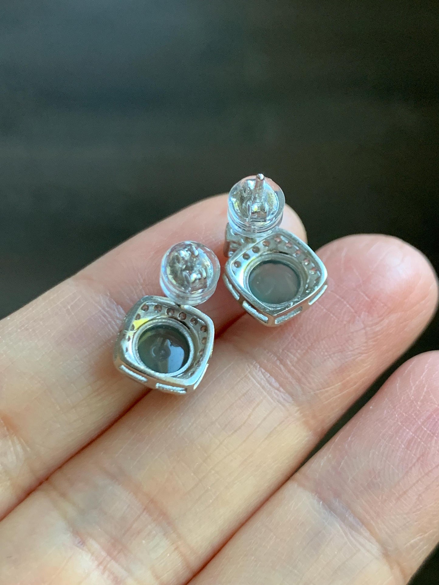 Natural Grade A Guatemalan Icy Highly Translucent Teal Blue Jade Jadeite Stud Earrings Sterling Silver 天然冰危蓝翡翠银镶耳钉 DLD78