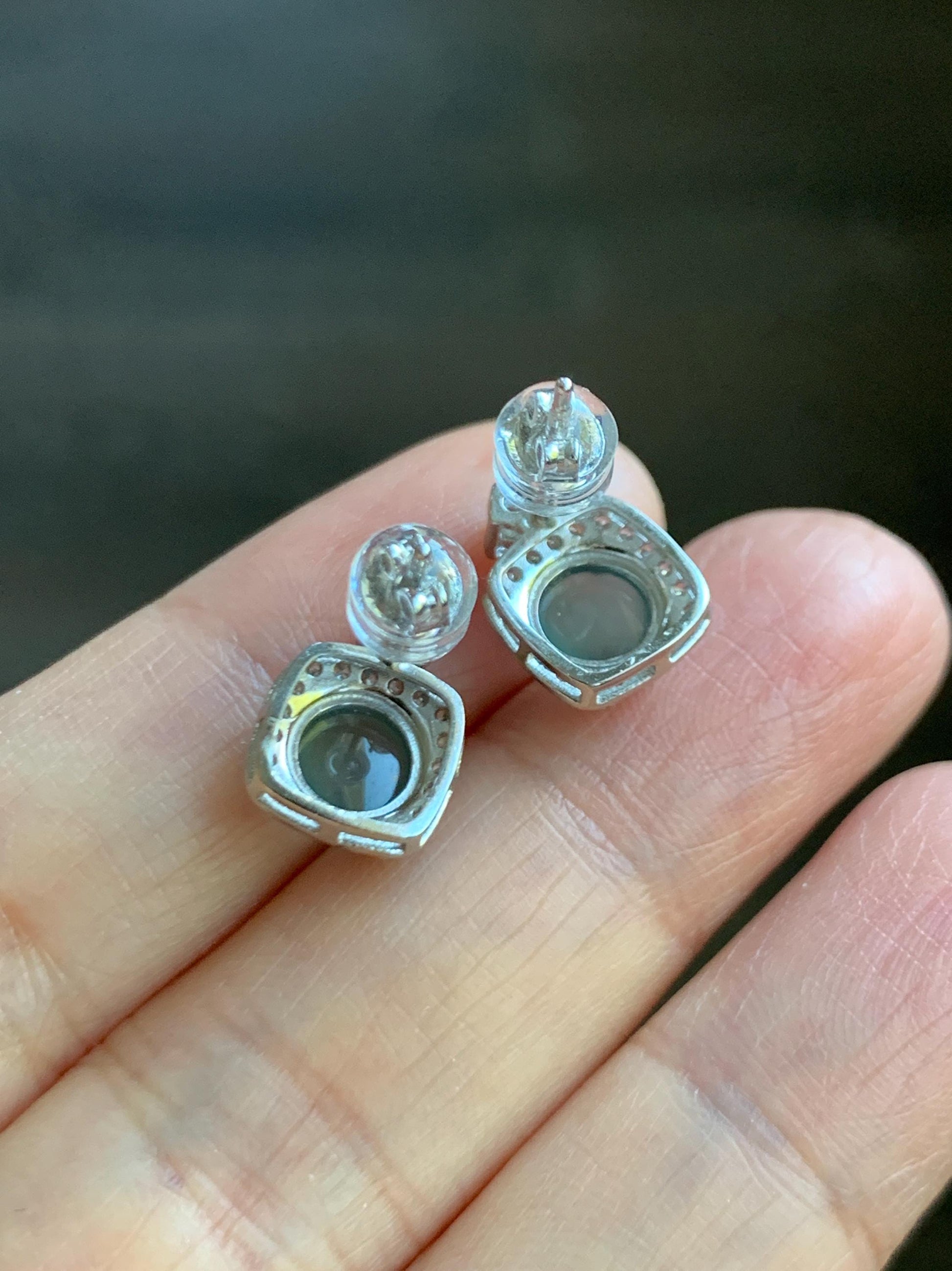 Natural Grade A Guatemalan Icy Highly Translucent Teal Blue Jade Jadeite Stud Earrings Sterling Silver 天然冰危蓝翡翠银镶耳钉 DLD78