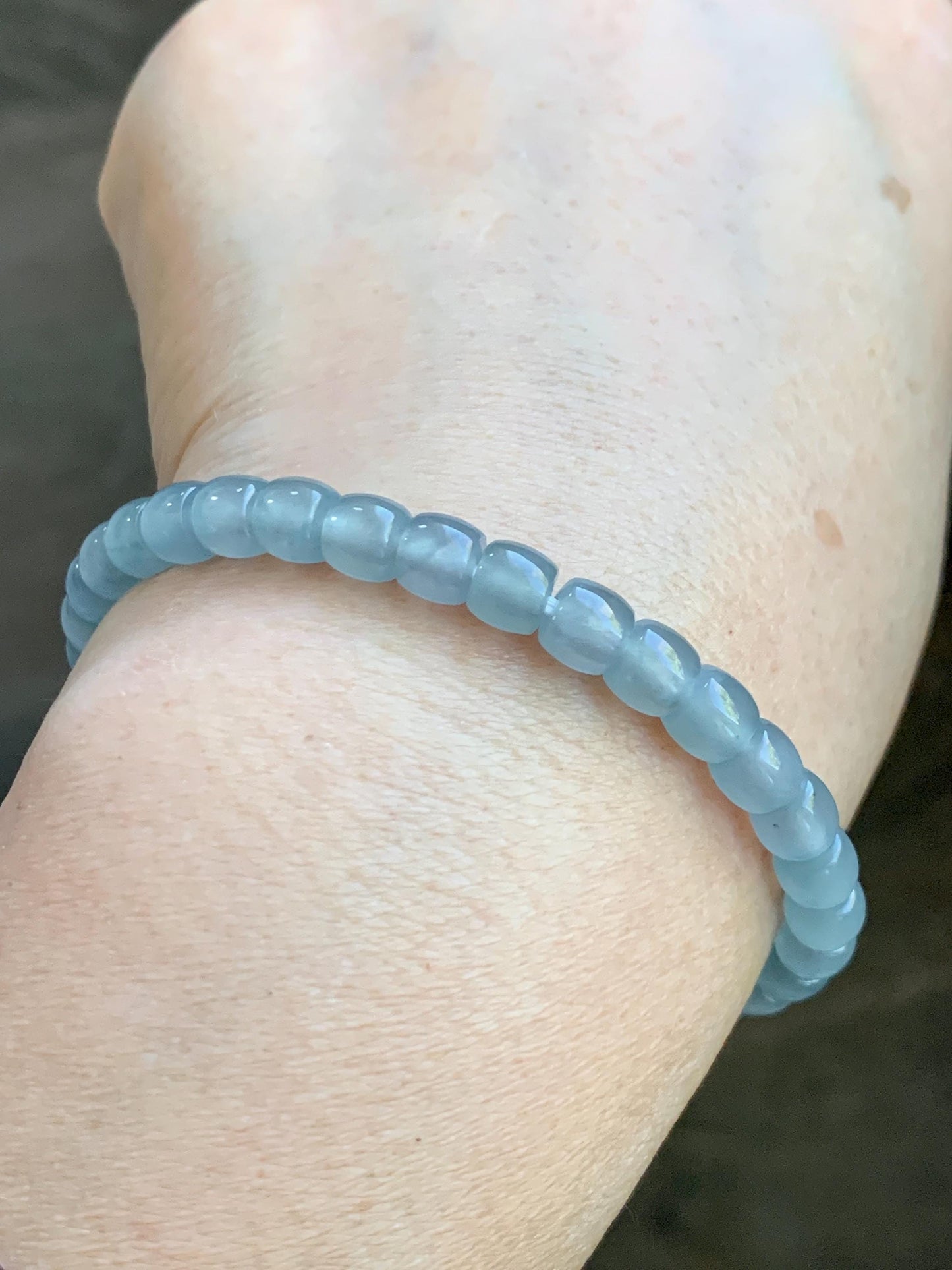 Natural Grade A Guatemalan Icy Highly Translucent Gelatinous Pastel Blue Jade Jadeite Barrel Beads Beaded Bracelet 7” 天然冰胶危浅蓝翡翠桶珠手串LXZ248