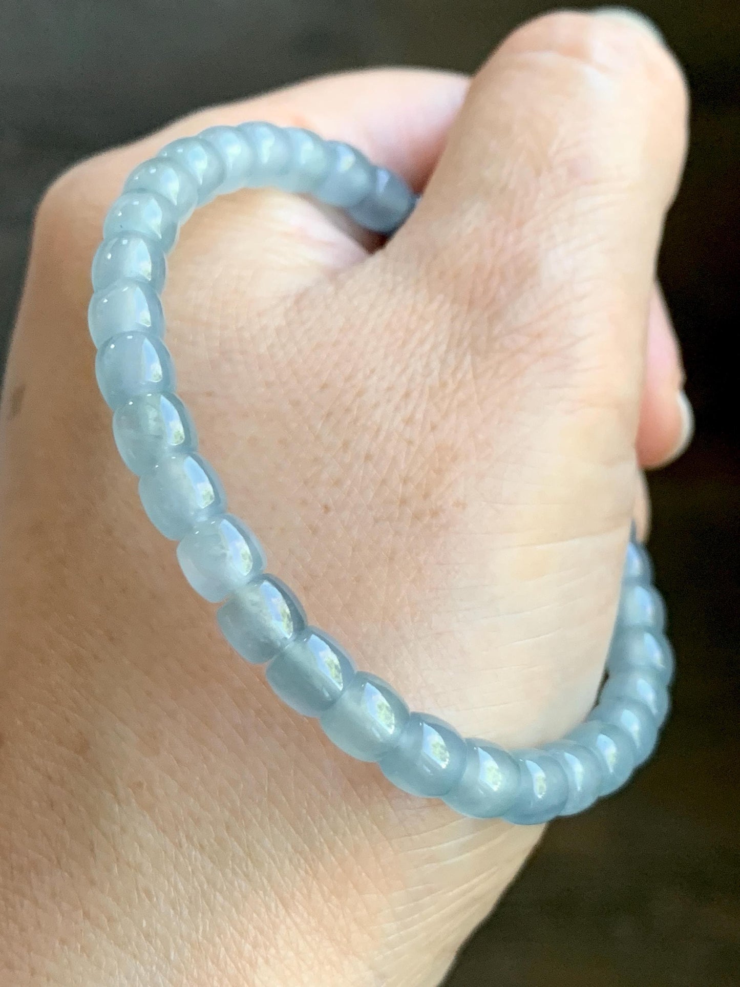 Natural Grade A Guatemalan Icy Highly Translucent Gelatinous Pastel Blue Jade Jadeite Barrel Beads Beaded Bracelet 7” 天然冰胶危浅蓝翡翠桶珠手串LXZ248