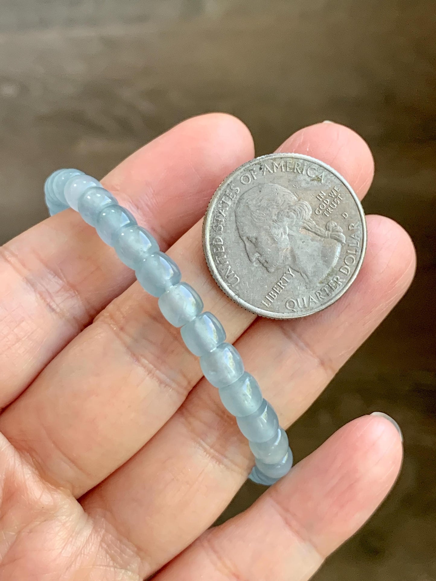 Natural Grade A Guatemalan Icy Highly Translucent Gelatinous Pastel Blue Jade Jadeite Barrel Beads Beaded Bracelet 7” 天然冰胶危浅蓝翡翠桶珠手串LXZ248