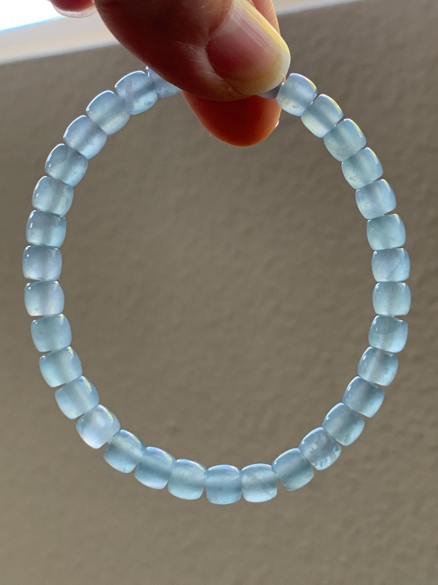 Natural Grade A Guatemalan Icy Highly Translucent Gelatinous Pastel Blue Jade Jadeite Barrel Beads Beaded Bracelet 7” 天然冰胶危浅蓝翡翠桶珠手串LXZ248
