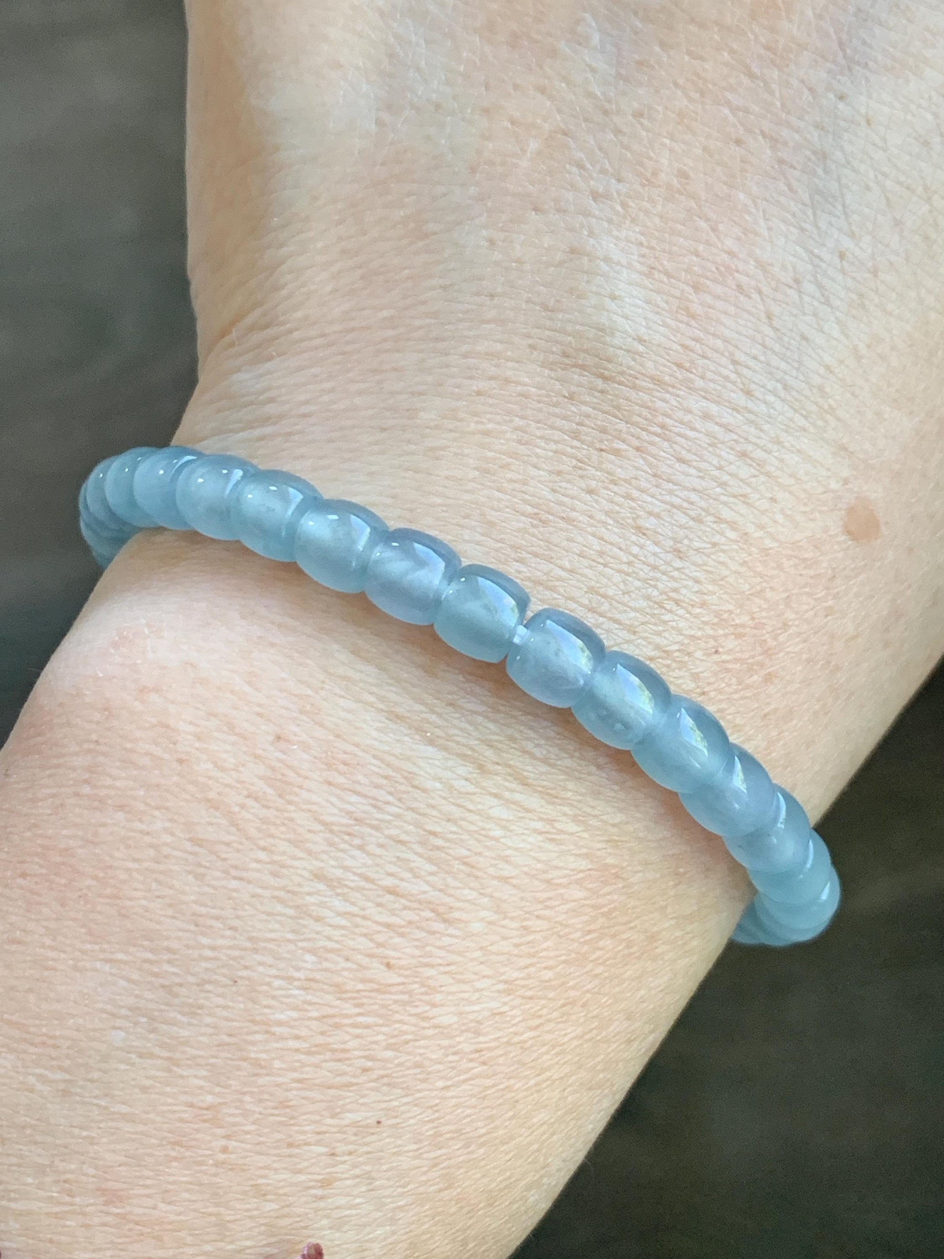 Natural Grade A Guatemalan Icy Highly Translucent Gelatinous Pastel Blue Jade Jadeite Barrel Beads Beaded Bracelet 7” 天然冰胶危浅蓝翡翠桶珠手串LXZ248