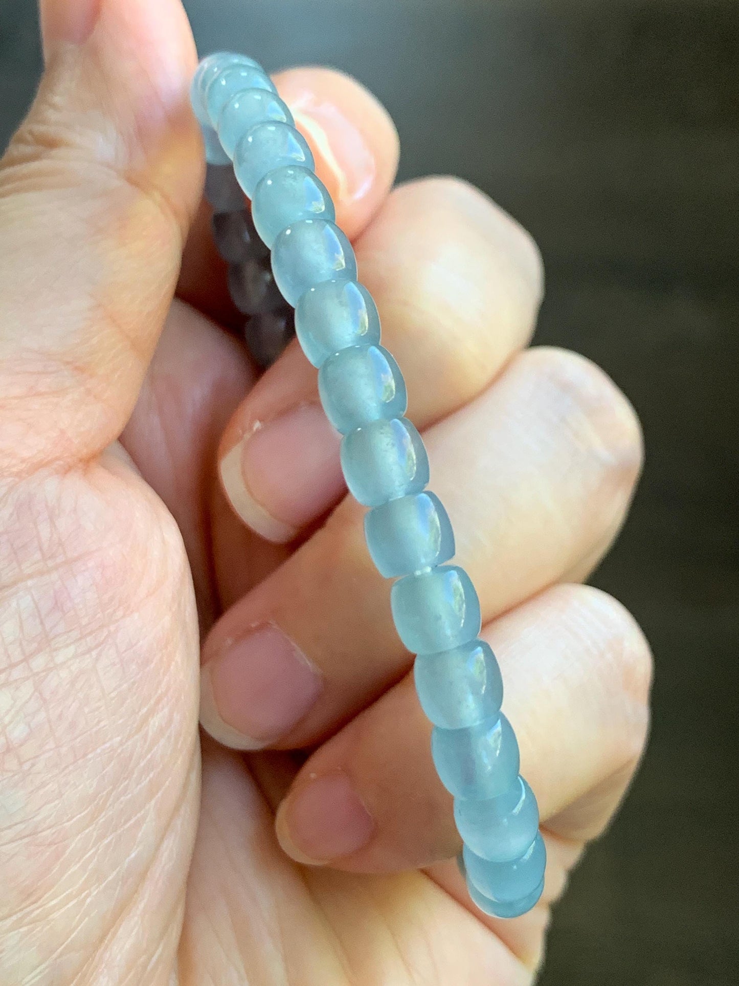 Natural Grade A Guatemalan Icy Highly Translucent Gelatinous Pastel Blue Jade Jadeite Barrel Beads Beaded Bracelet 7” 天然冰胶危浅蓝翡翠桶珠手串LXZ248
