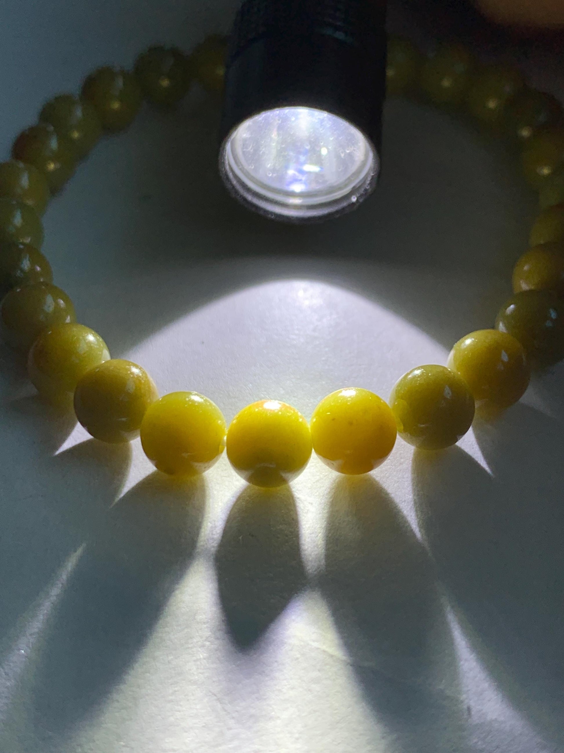 Natural Grade A Guatemalan Icy Translucent Mustard Yellow Jade Jadeite Beaded Bracelet Stretchy 6.9mm 7" 15g 天然冰危满黄翡翠圆珠手串 QWH330A