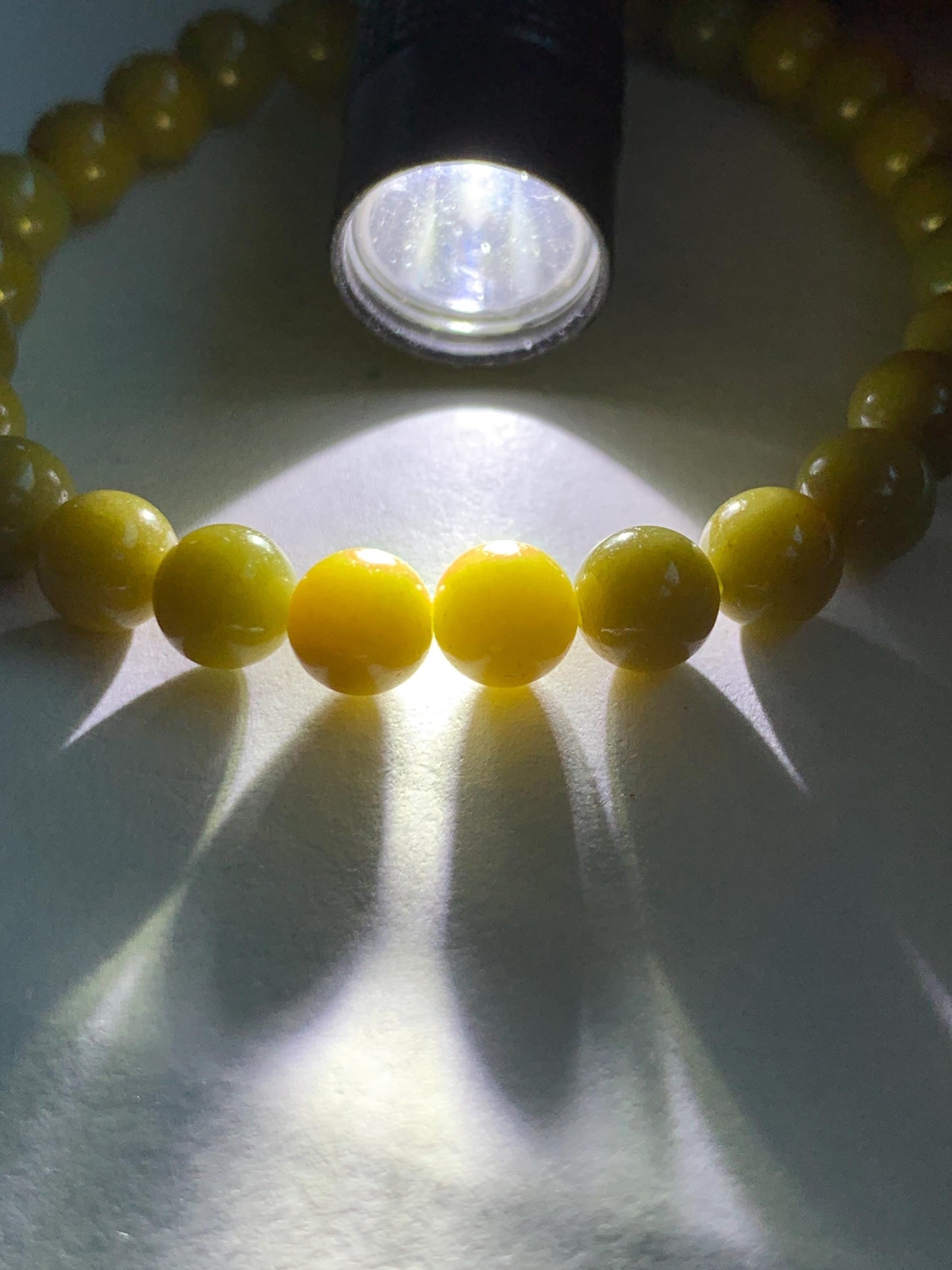 Natural Grade A Guatemalan Icy Translucent Mustard Yellow Jade Jadeite Beaded Bracelet Stretchy 6.9mm 7" 15g 天然冰危满黄翡翠圆珠手串 QWH330A