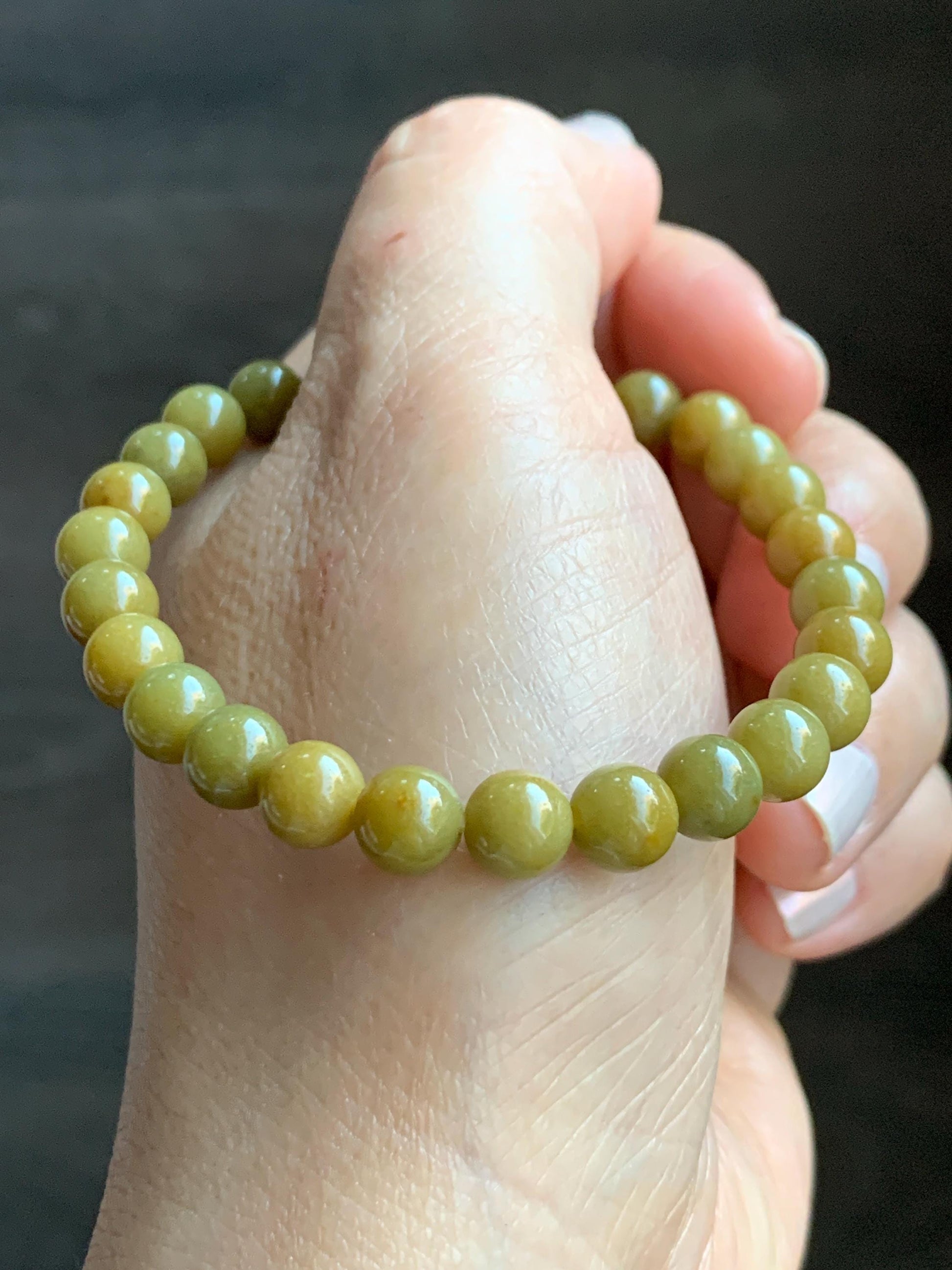 Natural Grade A Guatemalan Icy Translucent Mustard Yellow Jade Jadeite Beaded Bracelet Stretchy 6.9mm 7" 15g 天然冰危满黄翡翠圆珠手串 QWH330A