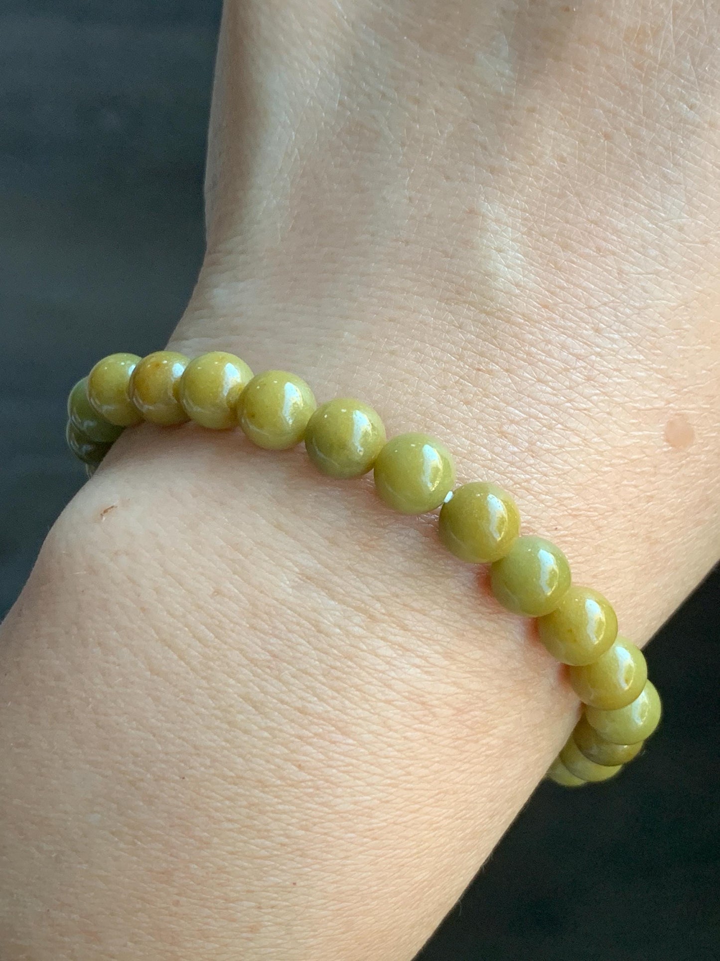 Natural Grade A Guatemalan Icy Translucent Mustard Yellow Jade Jadeite Beaded Bracelet Stretchy 6.9mm 7" 15g 天然冰危满黄翡翠圆珠手串 QWH330A