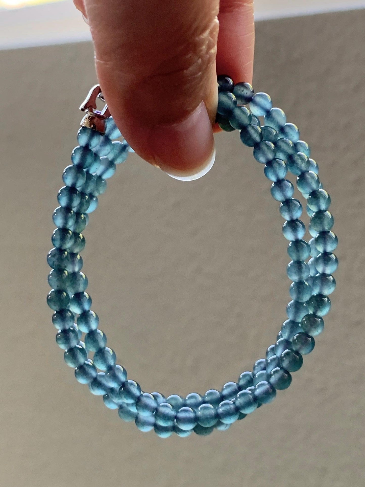 Grade A Natural Guatemalan Icy Highly Translucent Light Aegean Blue Jade Jadeite Petite Beaded Necklace 4.3mm 20.75” 天然冰危牛仔蓝翡翠圆珠项链XDN576N