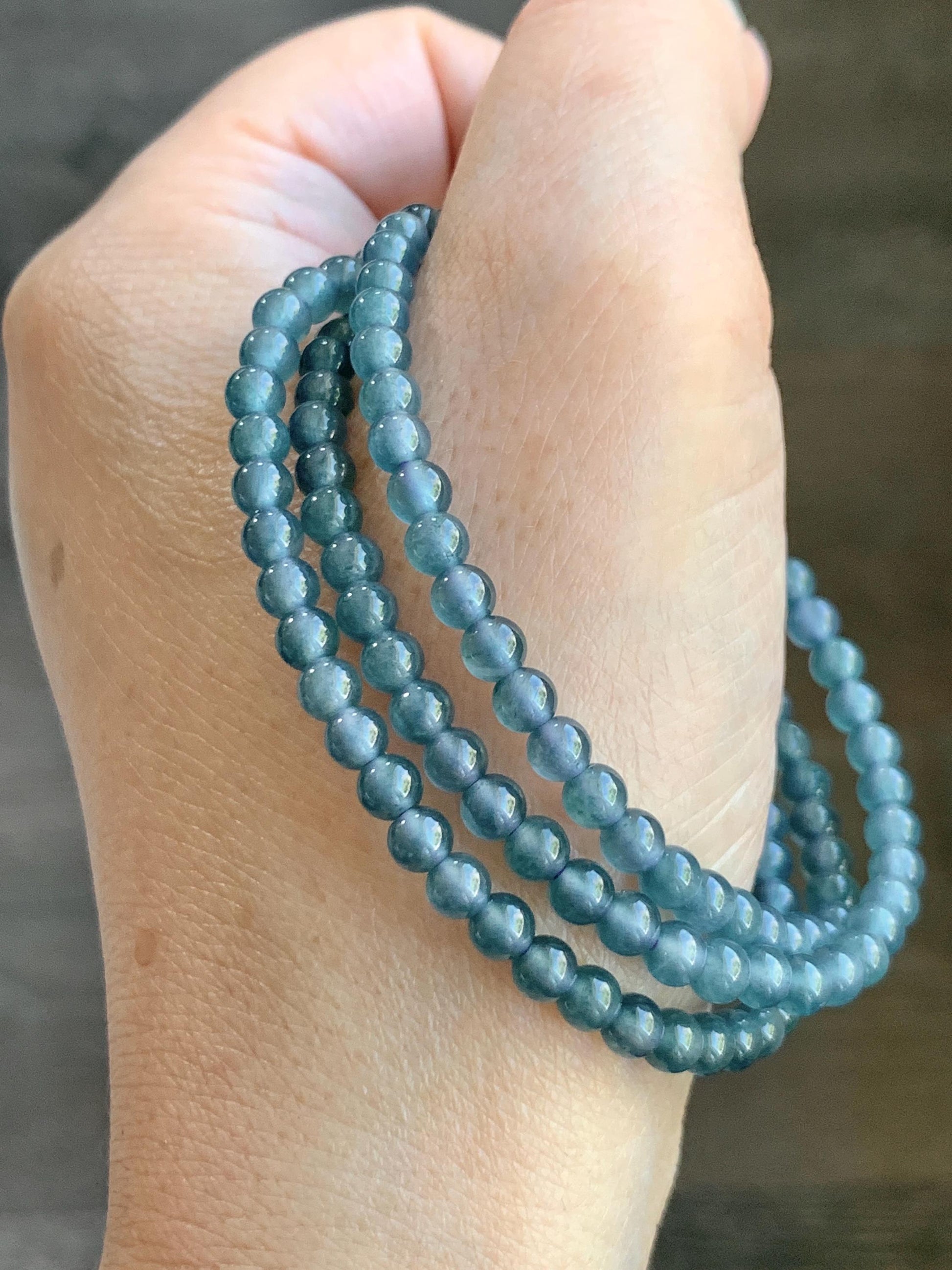 Grade A Natural Guatemalan Icy Highly Translucent Light Aegean Blue Jade Jadeite Petite Beaded Necklace 4.3mm 20.75” 天然冰危牛仔蓝翡翠圆珠项链XDN576N