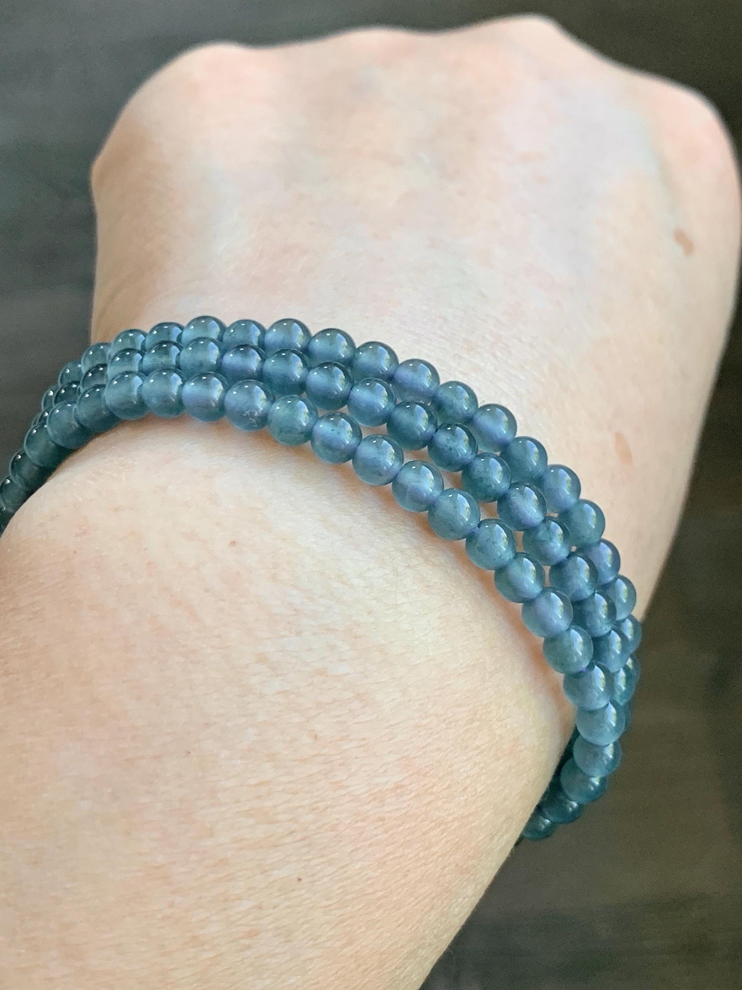 Grade A Natural Guatemalan Icy Highly Translucent Light Aegean Blue Jade Jadeite Petite Beaded Necklace 4.3mm 20.75” 天然冰危牛仔蓝翡翠圆珠项链XDN576N