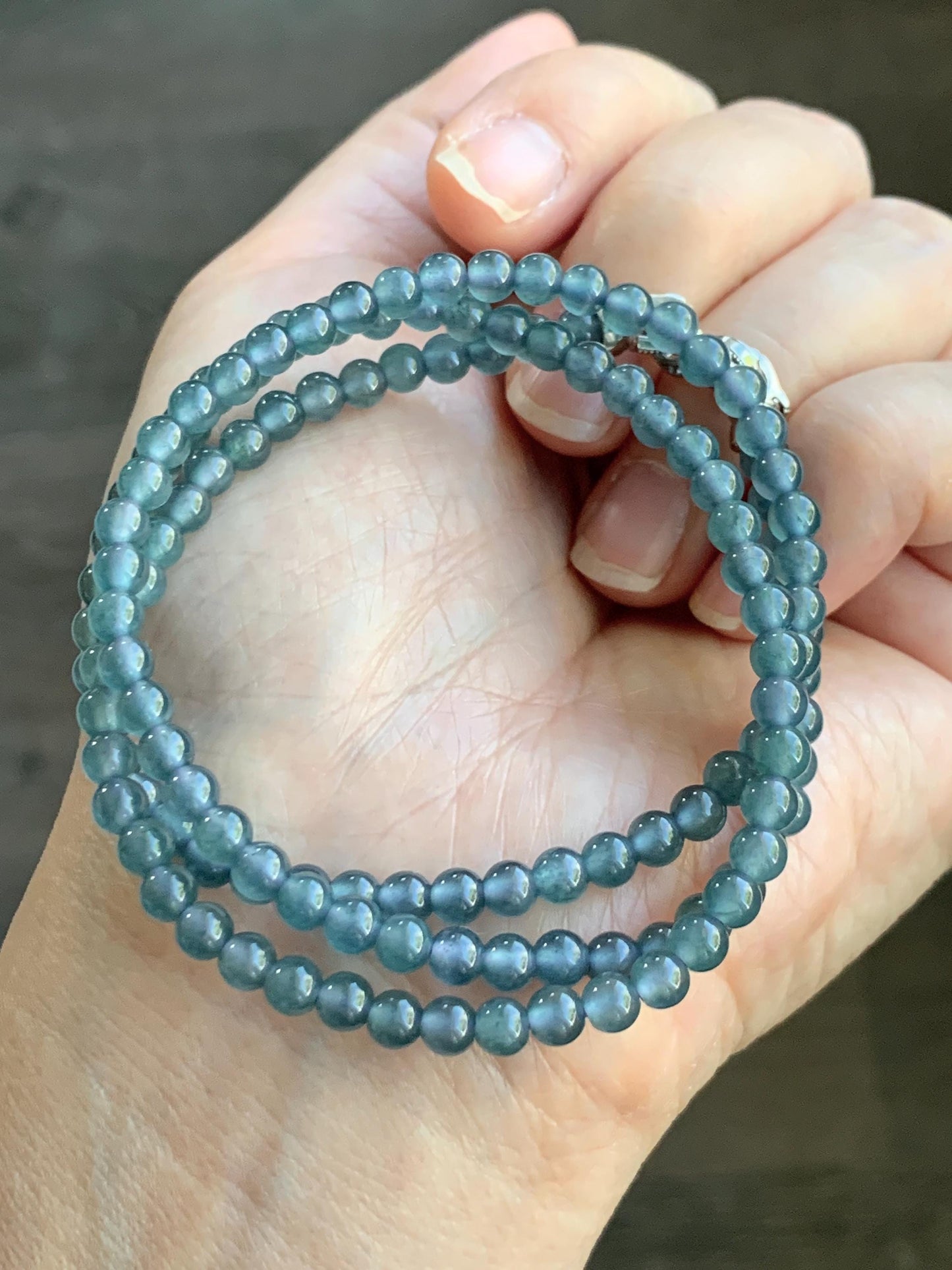 Grade A Natural Guatemalan Icy Highly Translucent Light Aegean Blue Jade Jadeite Petite Beaded Necklace 4.3mm 20.75” 天然冰危牛仔蓝翡翠圆珠项链XDN576N