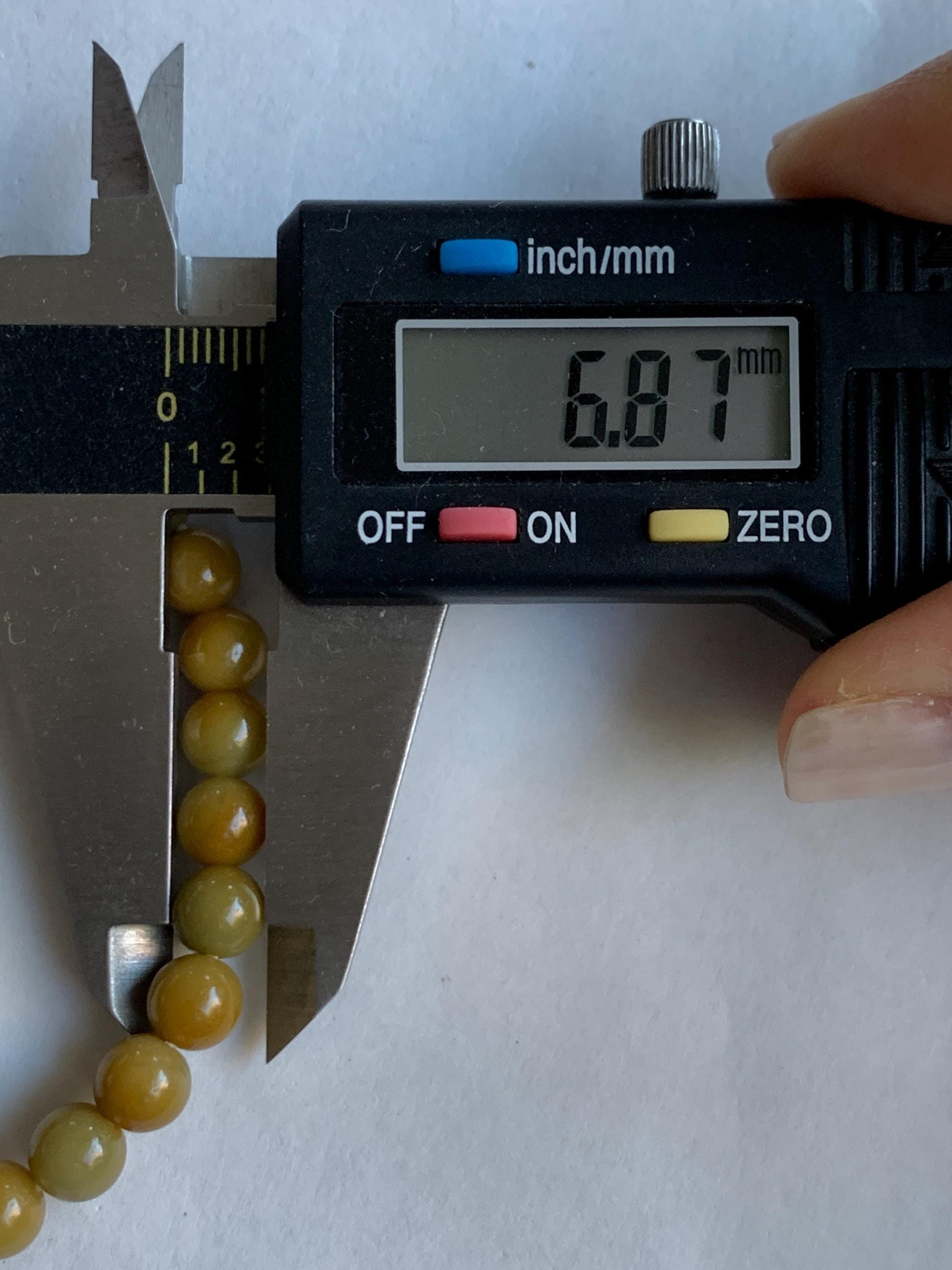 Natural Grade A Guatemalan Icy Translucent Mustard Yellow Jade Jadeite Beaded Bracelet Stretchy 6.9mm 6.5” 14g 天然冰危满黄翡翠圆珠手串 QWH330B